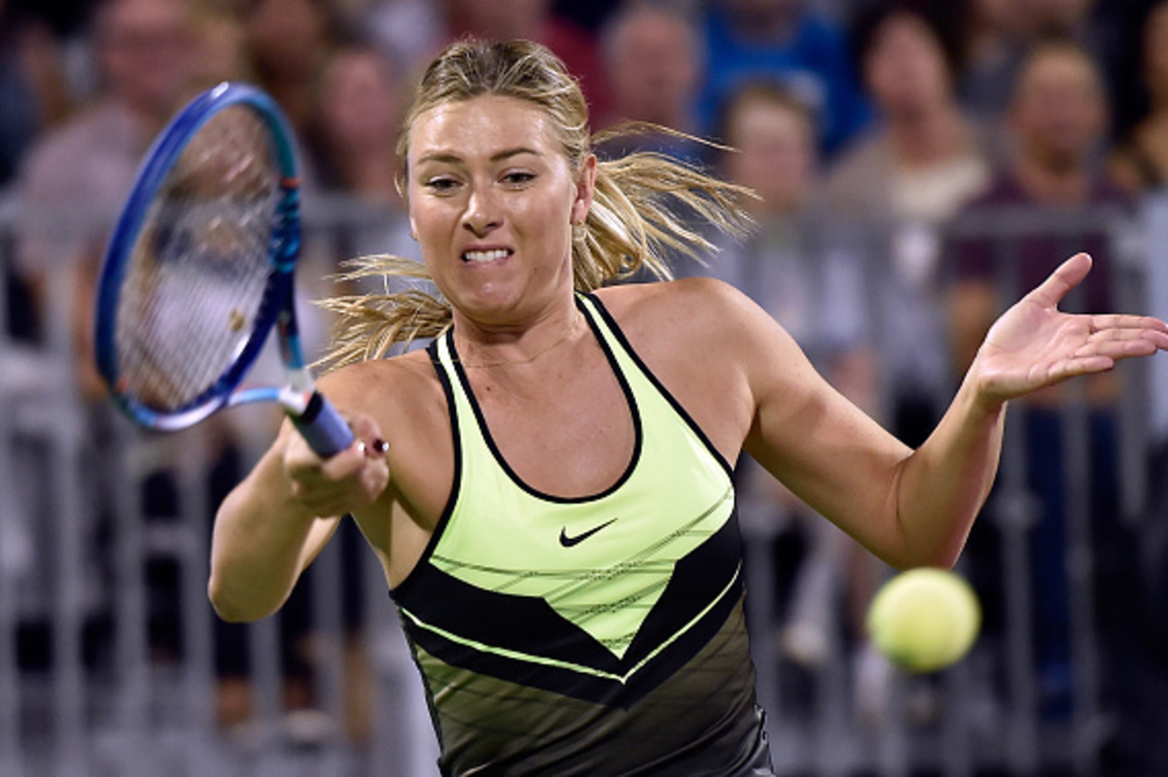 LAS VEGAS, NV - OCTOBER 10:  Tennis player Maria Sharapova competes during the World TeamTennis Smash Hits charity tennis event benefiting the Elton John AIDS Foundation at Caesars Palace on October 10, 2016 in Las Vegas, Nevada.  (Photo by David Becker/G