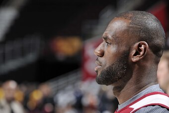 CLEVELAND, OH - OCTOBER 2:  LeBron James #23 of the Cleveland Cavaliers looks on during a scrimmage at The Quicken Loans Arena on October 2, 2016 in Cleveland, Ohio. NOTE TO USER: User expressly acknowledges and agrees that, by downloading and/or using th