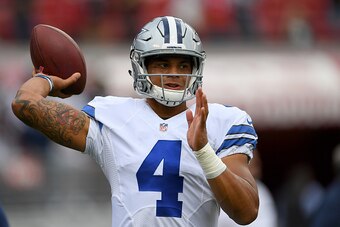 SANTA CLARA, CA - OCTOBER 02:  Dak Prescott #4 of the Dallas Cowboys warms up during pregame warm ups prior to playing the San Francisco 49ers at Levi's Stadium on October 2, 2016 in Santa Clara, California.  (Photo by Thearon W. Henderson/Getty Images)