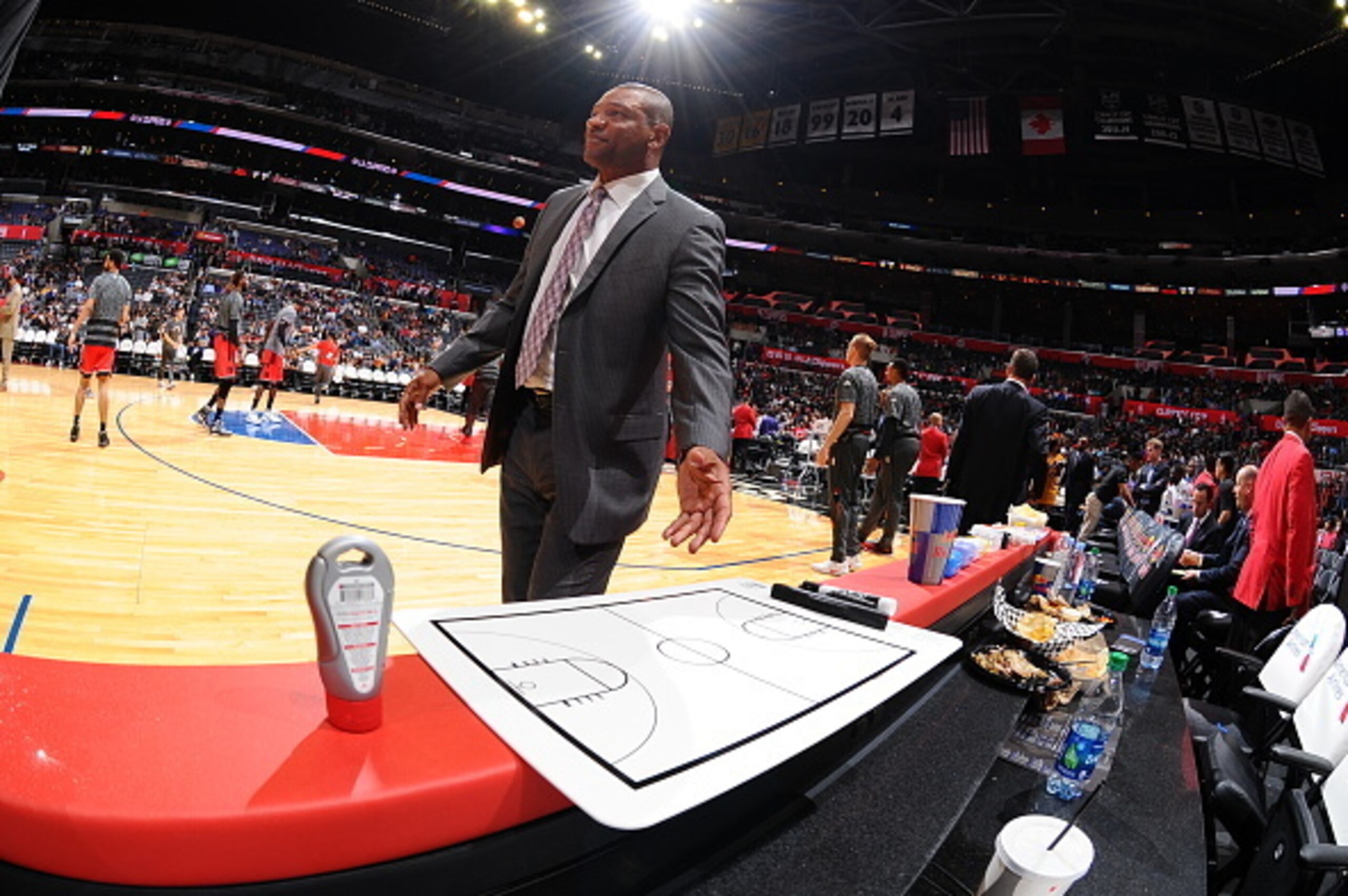 LOS ANGELES, CA - OCTOBER 5: Doc Rivers of the Los Angeles Clippers is seen during the game against the Toronto Raptors on October 5, 2016 at STAPLES Center in Los Angeles, California. NOTE TO USER: User expressly acknowledges and agrees that, by download