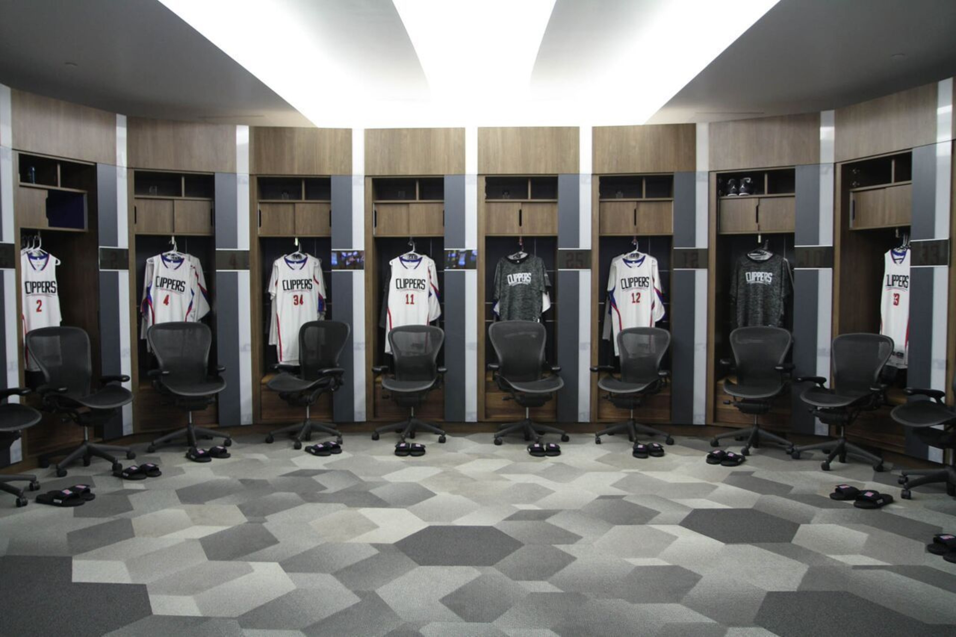 Inside the Clippers' renovated locker room.