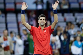 SHANGHAI, CHINA - OCTOBER 11:  Novak Djokovic of Serbia celebrates after win over Fabio Fognini of Italy during the Men's singles first round match on day three of Shanghai Rolex Masters at Qi Zhong Tennis Centre on October 11, 2016 in Shanghai, China.  (