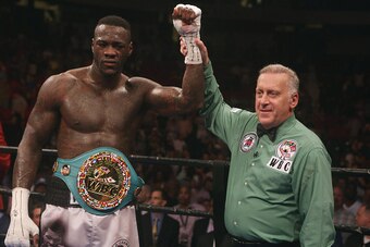BIRMINGHAM, AL - JULY 16:  WBC World Heavyweight Champion Deontay Wilder is announced the winner in his fight against Chris Arreola at Legacy Arena at the BJCC on July 16, 2016 in Birmingham, Alabama.  (Photo by David A. Smith/Getty Images)