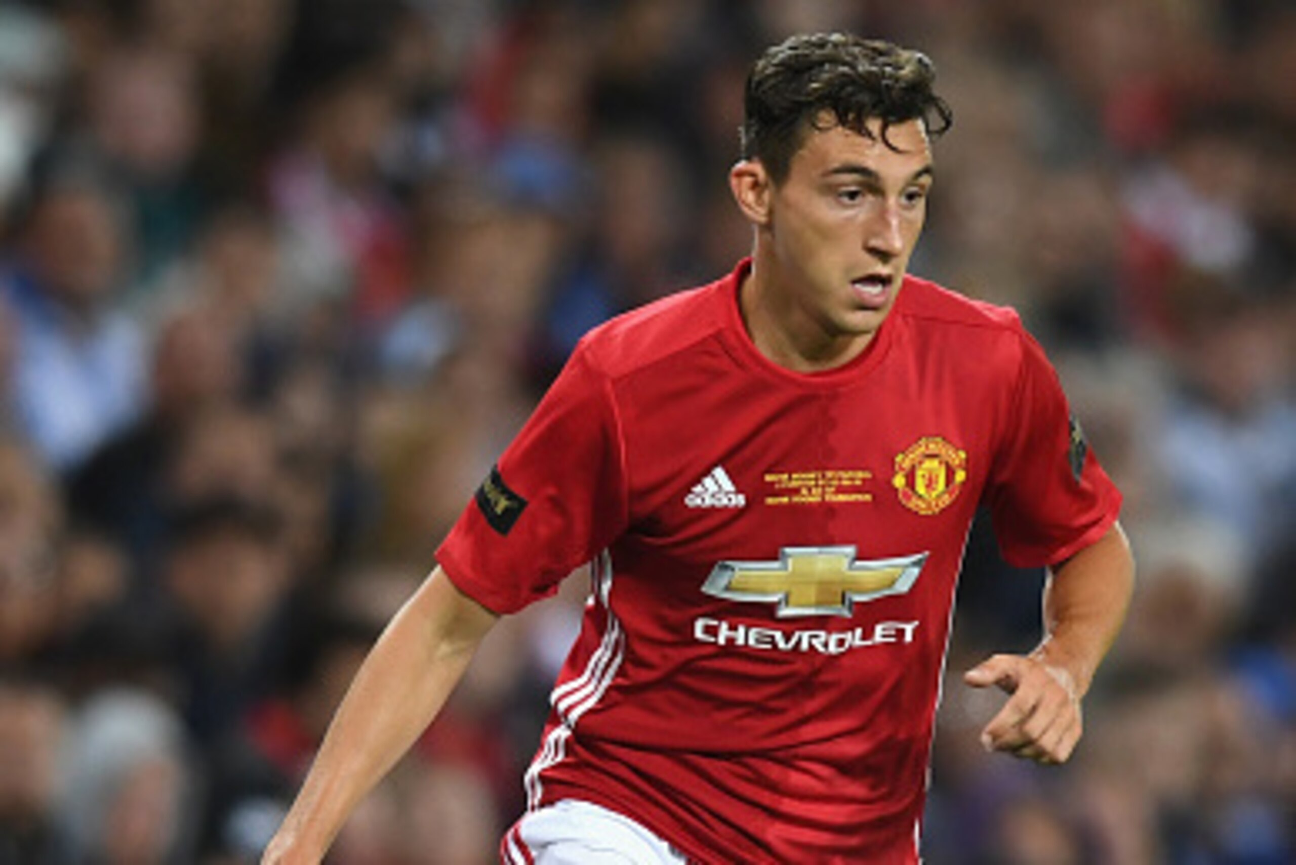 MANCHESTER, ENGLAND - AUGUST 03: Matteo Darmian of Manchester United in action during the Wayne Rooney Testimonial match between Manchester United and Everton at Old Trafford on August 3, 2016 in Manchester, England.  (Photo by Michael Regan/Getty Images)