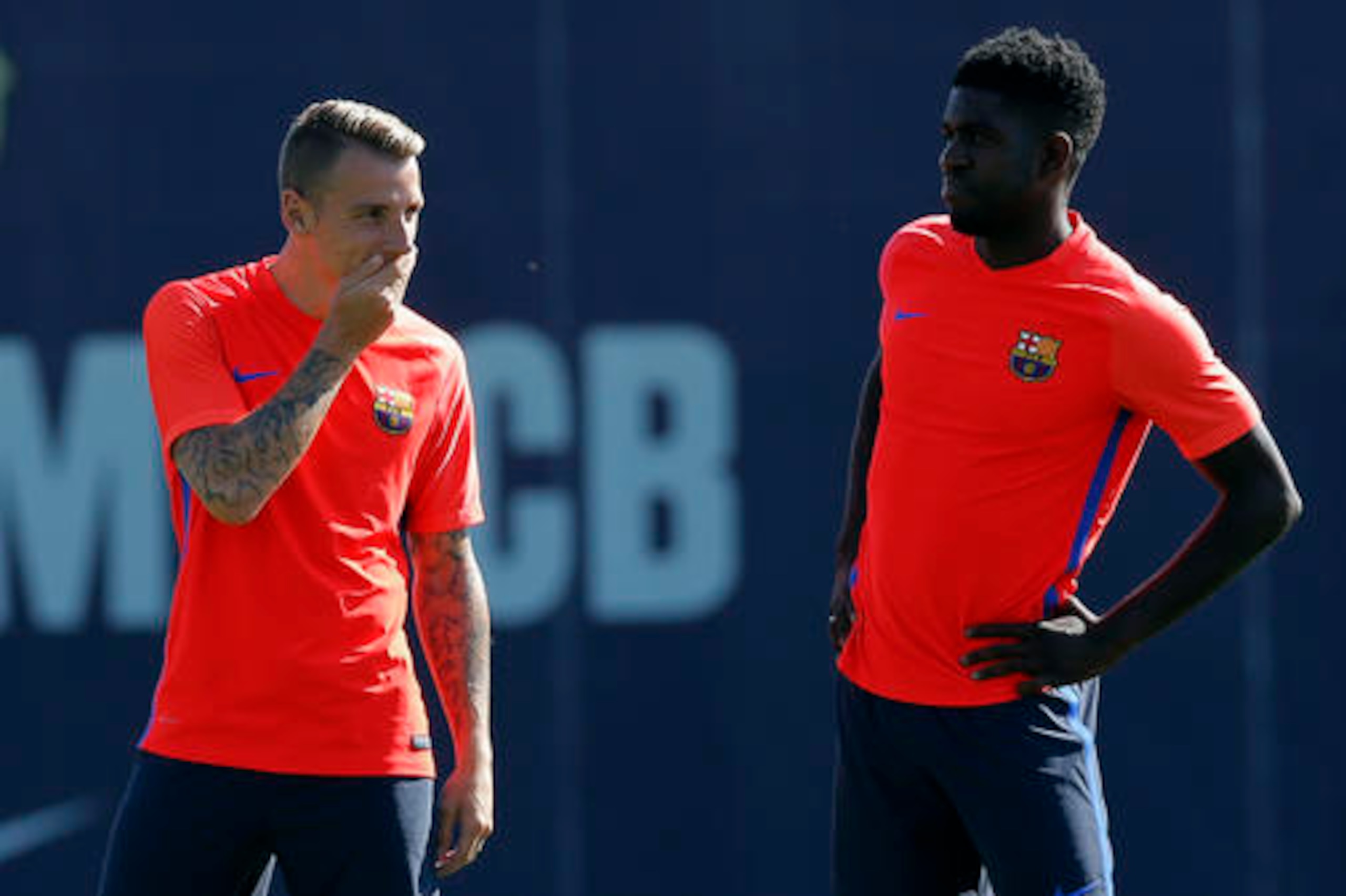 Samuel Umtiti (right) is getting back to fitness.