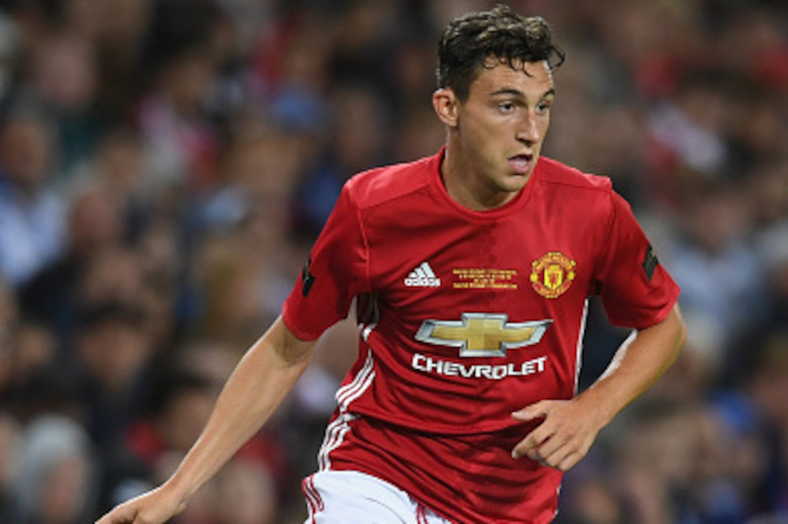 MANCHESTER, ENGLAND - AUGUST 03: Matteo Darmian of Manchester United in action during the Wayne Rooney Testimonial match between Manchester United and Everton at Old Trafford on August 3, 2016 in Manchester, England.  (Photo by Michael Regan/Getty Images)