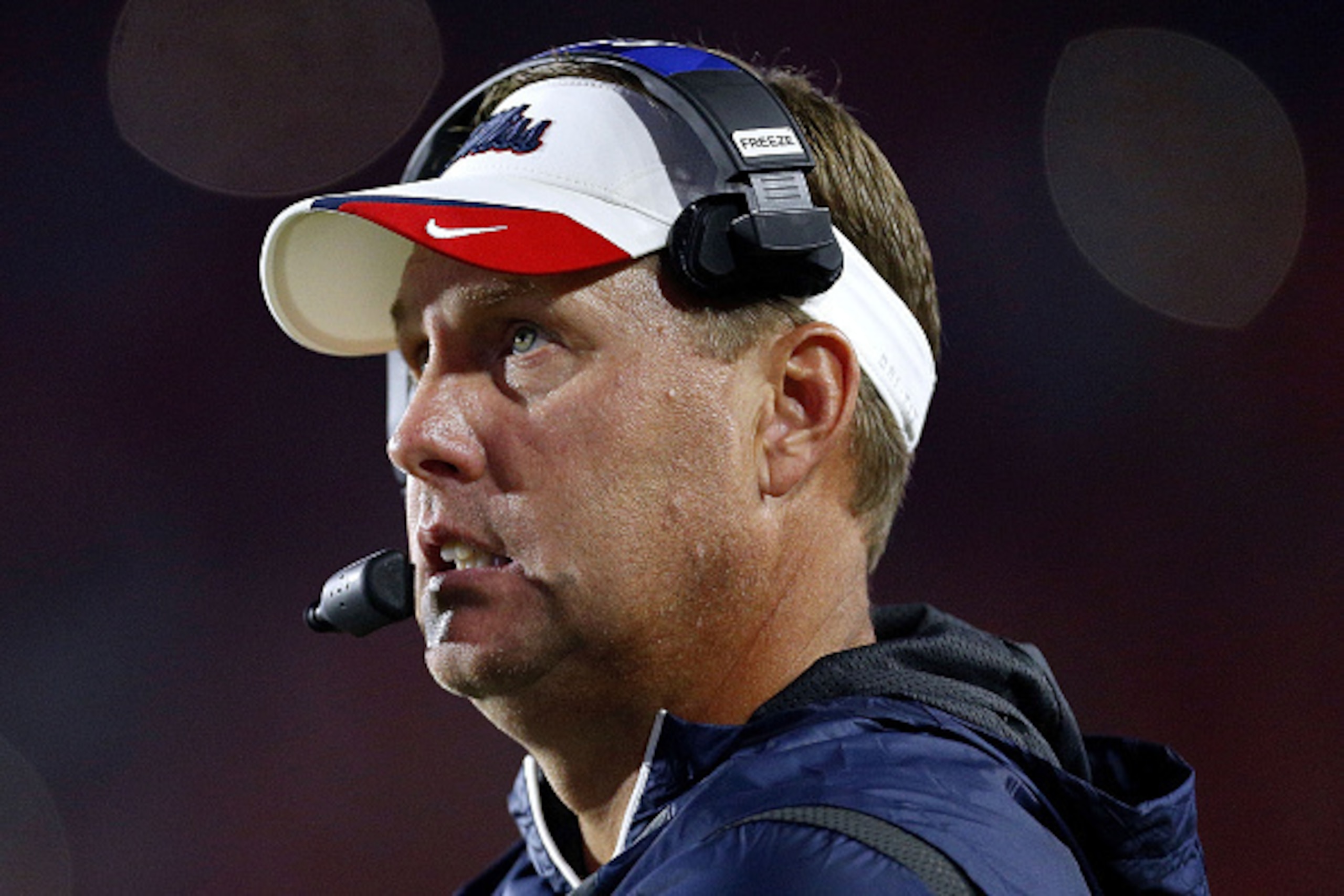 OXFORD, MS - OCTOBER 01: Head coach Hugh Freeze of the Mississippi Rebels reacts during the second half of a game against the Memphis Tigers at Vaught-Hemingway Stadium on October 1, 2016 in Oxford, Mississippi. (Photo by Jonathan Bachman/Getty Images)
