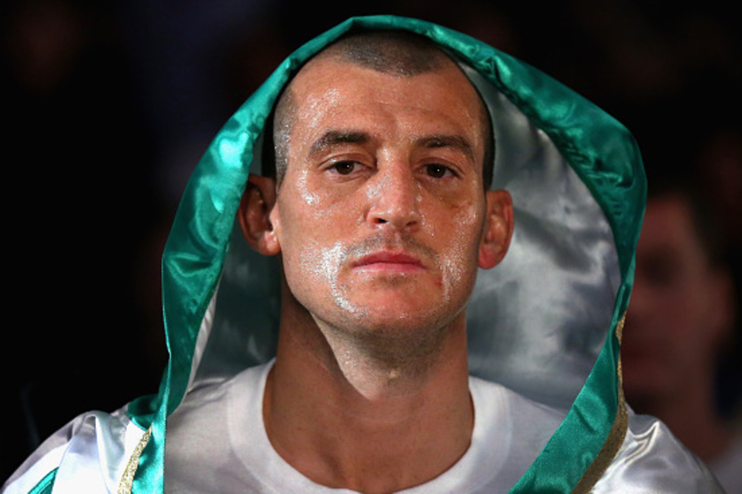 LIVERPOOL, ENGLAND - MARCH 06:  Derry Mathews makes his way in to the ring to face Gyorgy Mezei Jnr during the Lightweight Contest between Derry Mathews and Gyorgy Mezei Jnr at the Echo Arena on March 6, 2015 in Liverpool, England.  (Photo by Alex Livesey