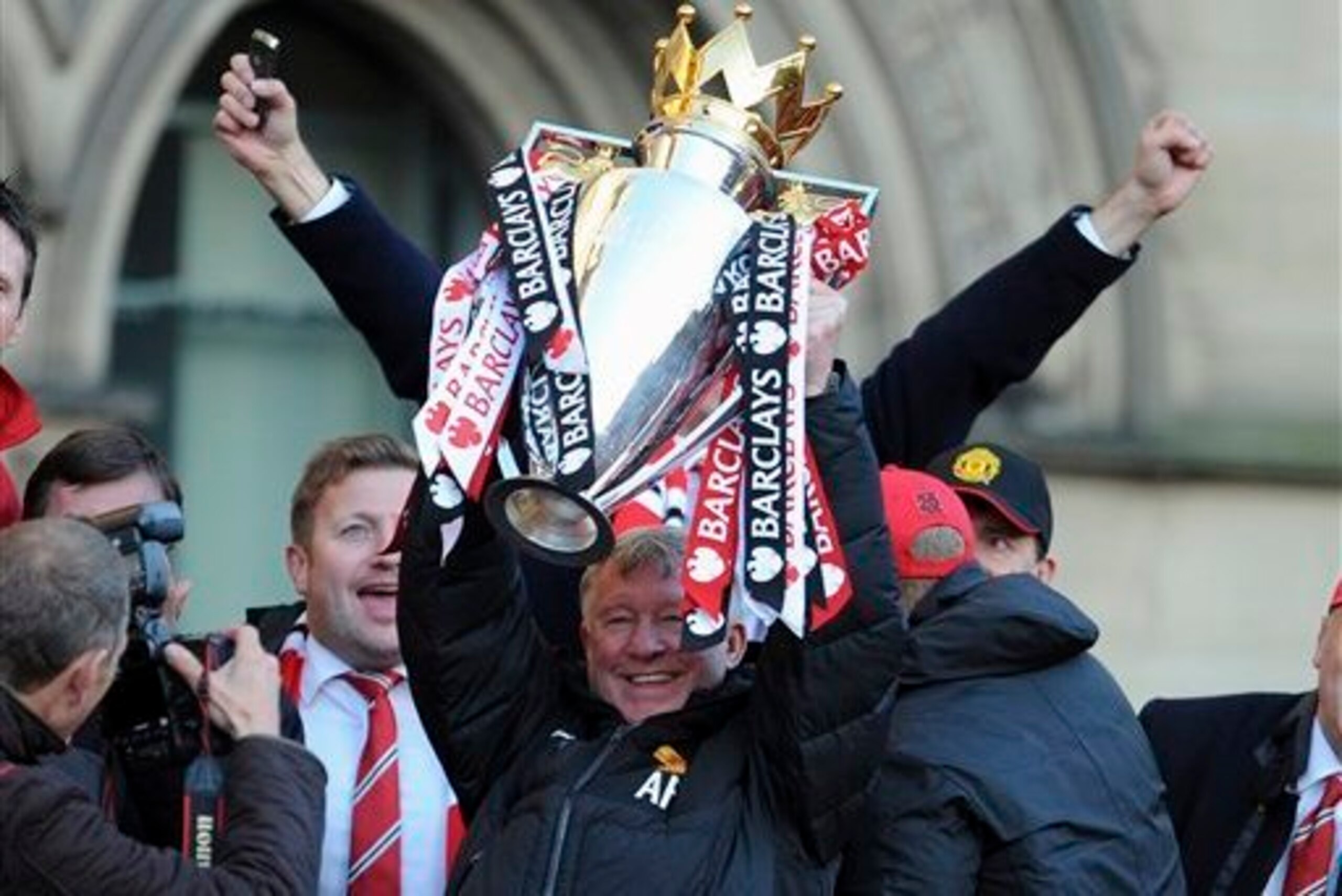 Sir Alex celebrates United's 20th league title win.