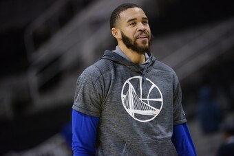 SAN JOSE, CA - OCTOBER 6:   JaVale McGee #1 of the Golden State Warriors warms up before the game against the Sacramento Kings on October 6, 2016 at SAP Center in San Jose, California. NOTE TO USER: User expressly acknowledges and agrees that, by download