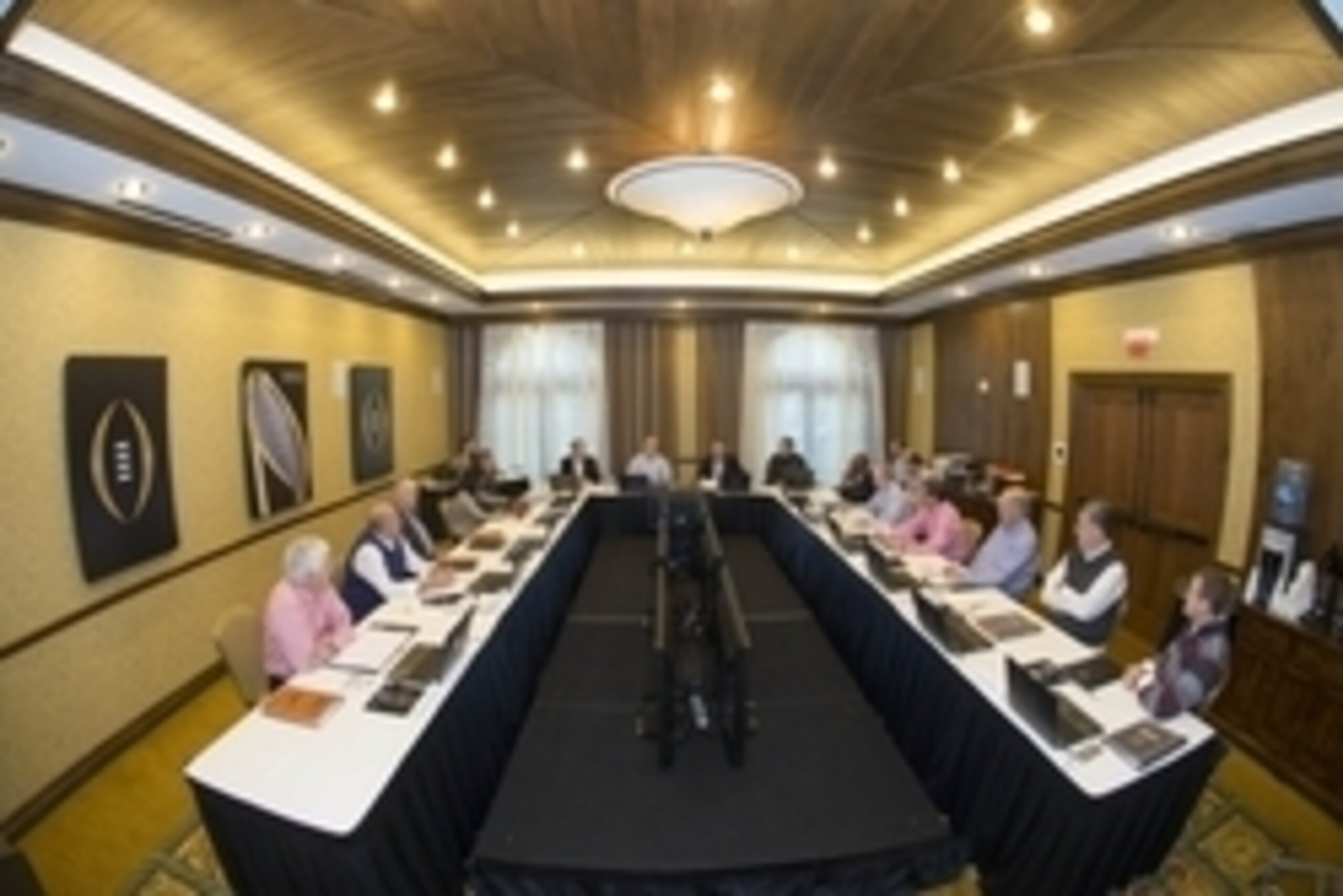 Dec 6, 2015; Grapevine, TX, USA; The college football playoff selection committee deliberates on Selection Day at the Gaylord Texan Hotel. Mandatory Credit: Kevin Jairaj-USA TODAY Sports