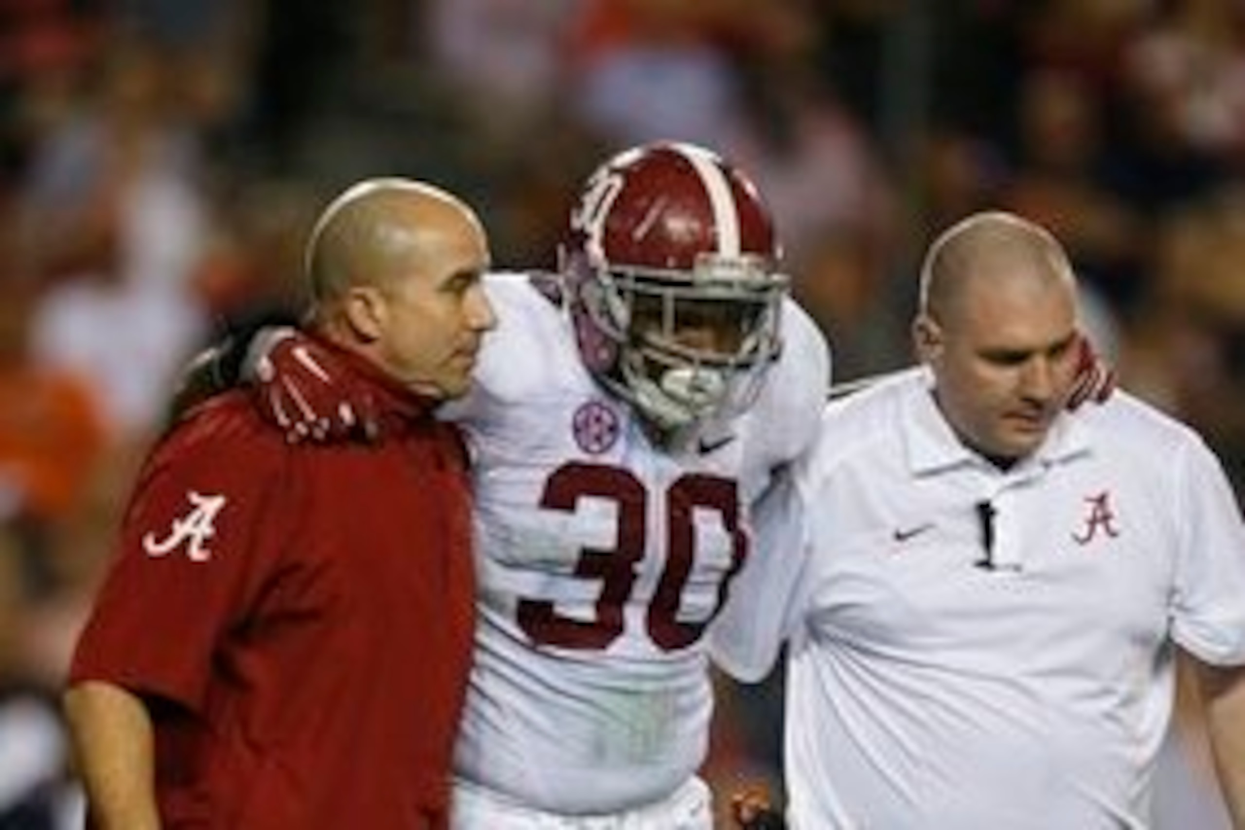 Alabama head trainer Jeff Allen, left, came up with the idea of a having a medical tent on the Alabama sideline. Alabama head trainer Jeff Allen, left, came up with the idea of a having a medical tent on the Alabama sideline.