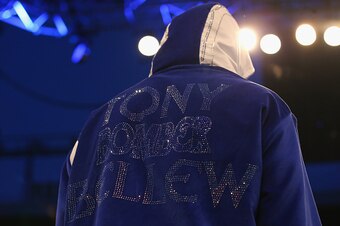 LIVERPOOL, ENGLAND - MAY 29:  Tony Bellew arrives at the ring to face Illunga Makabu in the Vacant WBC World Cruiserweight Championship fight between Tony Bellew and Illunga Makabu at Goodison Park on May 29, 2016 in Liverpool, England.  (Photo by Alex Li