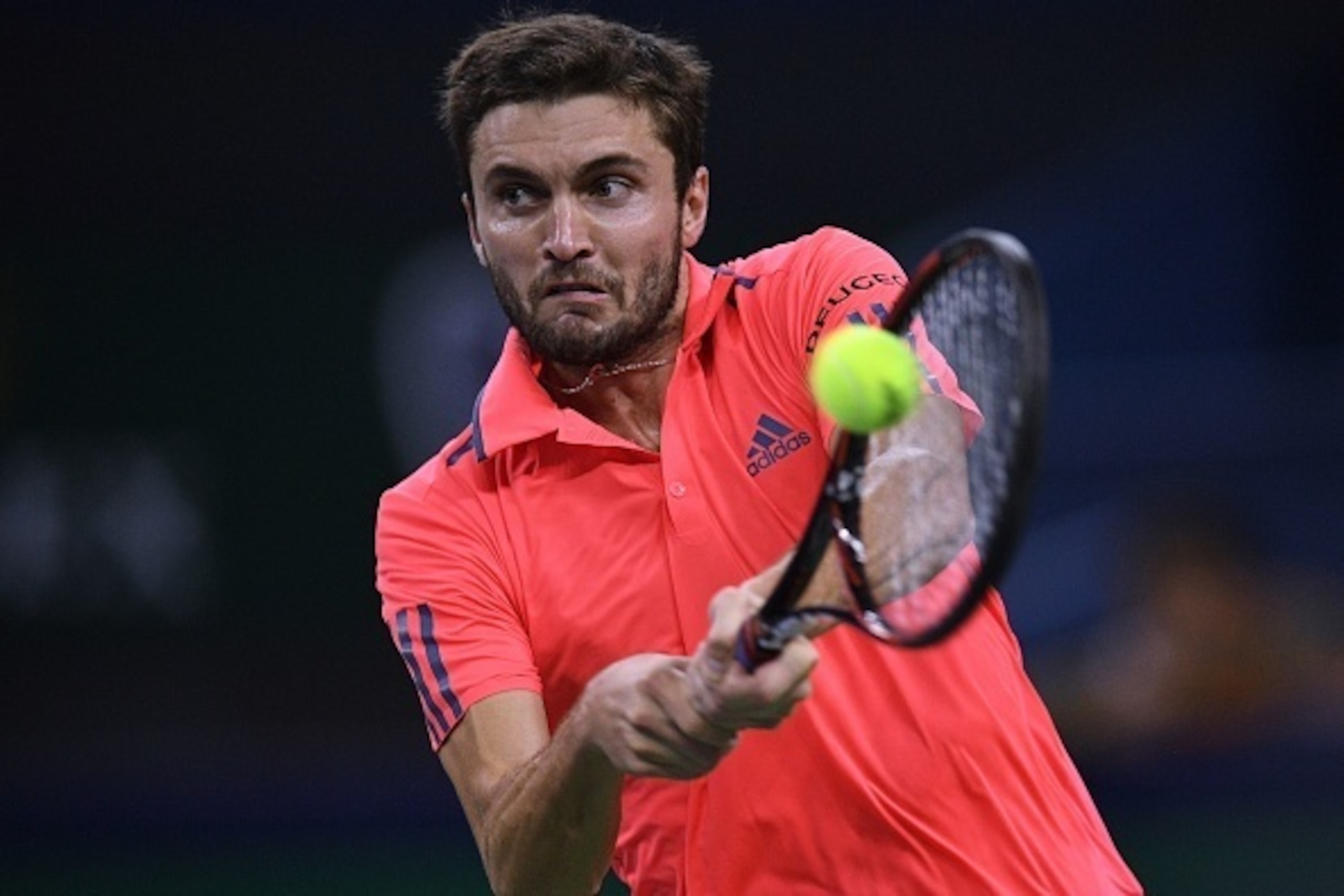 Gilles Simon of France hits a return against Jack Sock of the US during their men's singles match at the Shanghai Masters tennis tournament in Shanghai on October 14, 2016. / AFP / JOHANNES EISELE (Photo credit should read JOHANNES EISELE/AFP/Gett Gilles Simon of France hits a return against Jack Sock of the US during their men's singles match at the Shanghai Masters tennis tournament in Shanghai on October 14, 2016. / AFP / JOHANNES EISELE (Photo credit should read JOHANNES EISELE/AFP/Gett