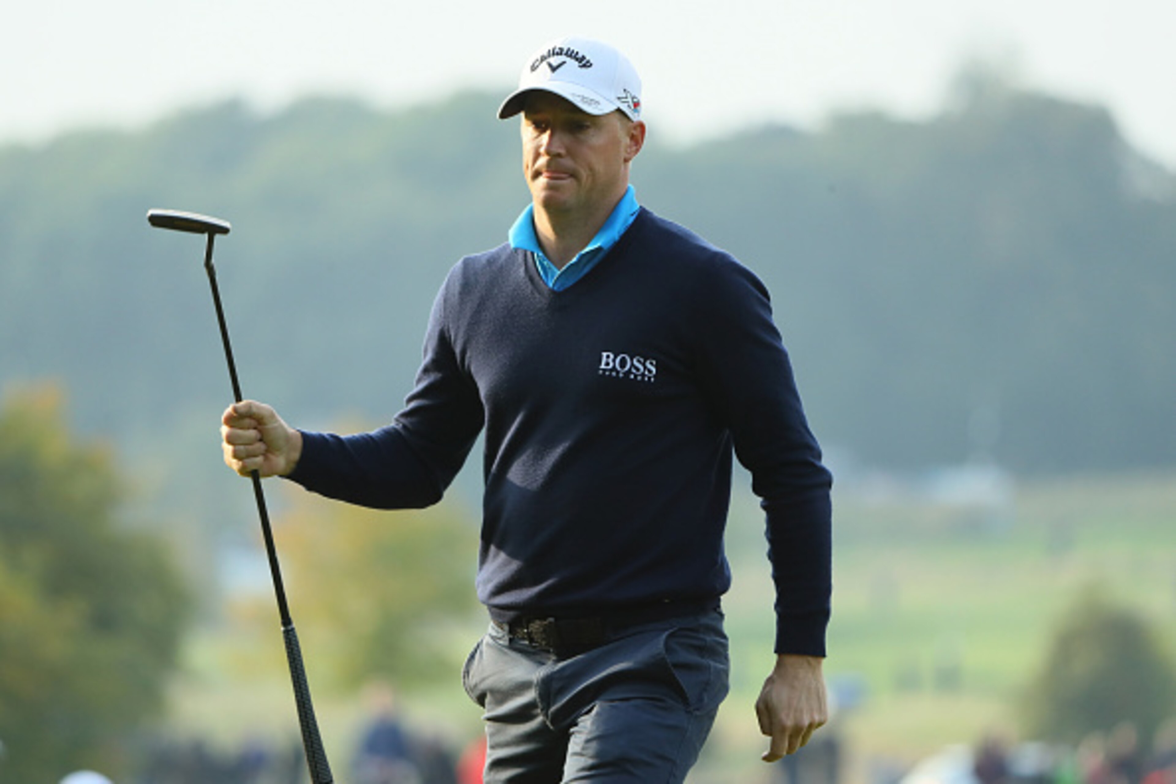 WATFORD, ENGLAND - OCTOBER 14:  Alex Noren of Sweden celebrates a birdie on the 13th hole during the second round of the British Masters at The Grove on October 14, 2016 in Watford, England.  (Photo by Andrew Redington/Getty Images)