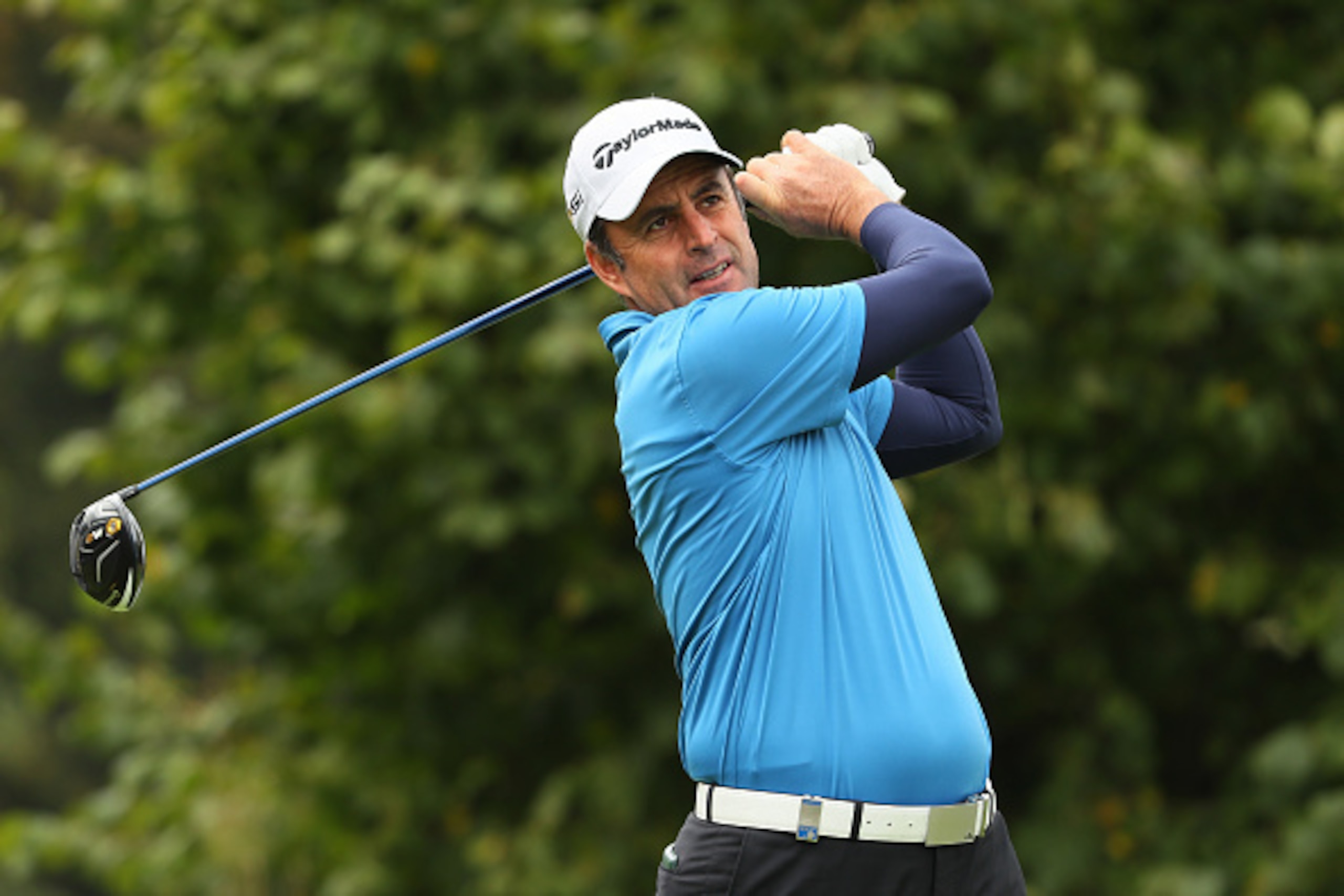 WATFORD, ENGLAND - OCTOBER 14:  Richard Bland of England hits his tee shot on the third hole during the second round of the British Masters at The Grove on October 14, 2016 in Watford, England.  (Photo by Andrew Redington/Getty Images)