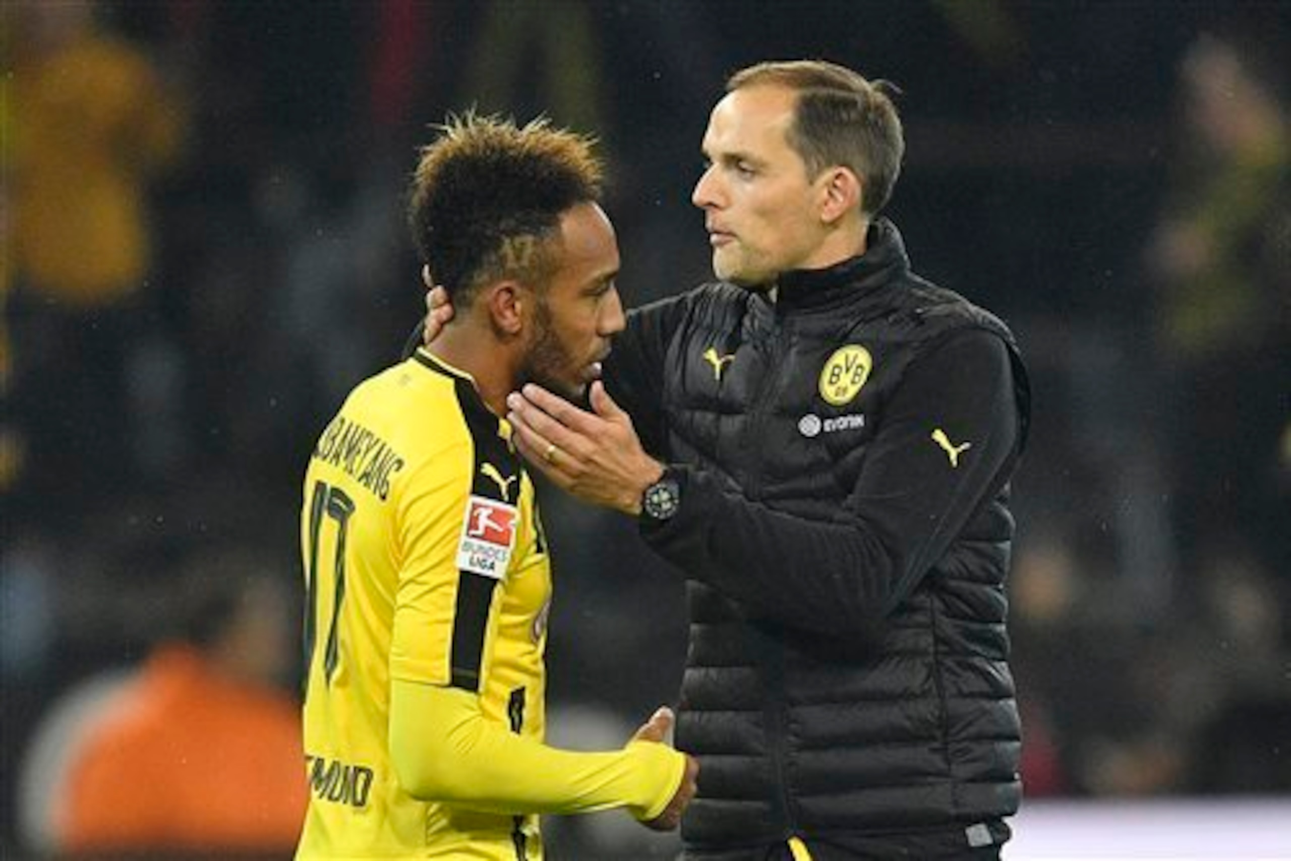 Aubameyang needed consoling from Tuchel after the match.