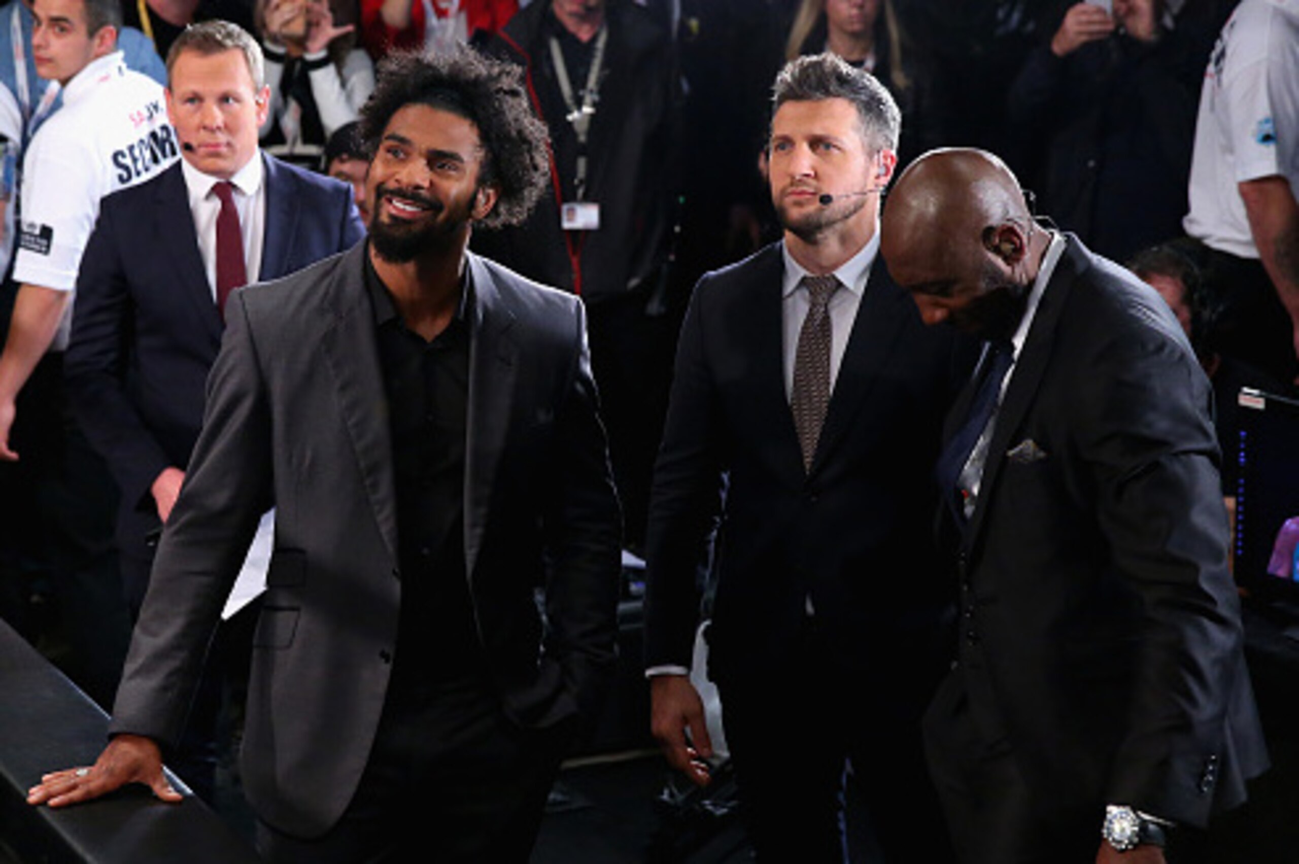 LIVERPOOL, ENGLAND - OCTOBER 15: Heavyweight boxer David Haye at ringside with Carl Froch in the WBC Cruiserweight Championship match during Boxing at Echo Arena on October 15, 2016 in Liverpool, England.  (Photo by Alex Livesey/Getty Images)