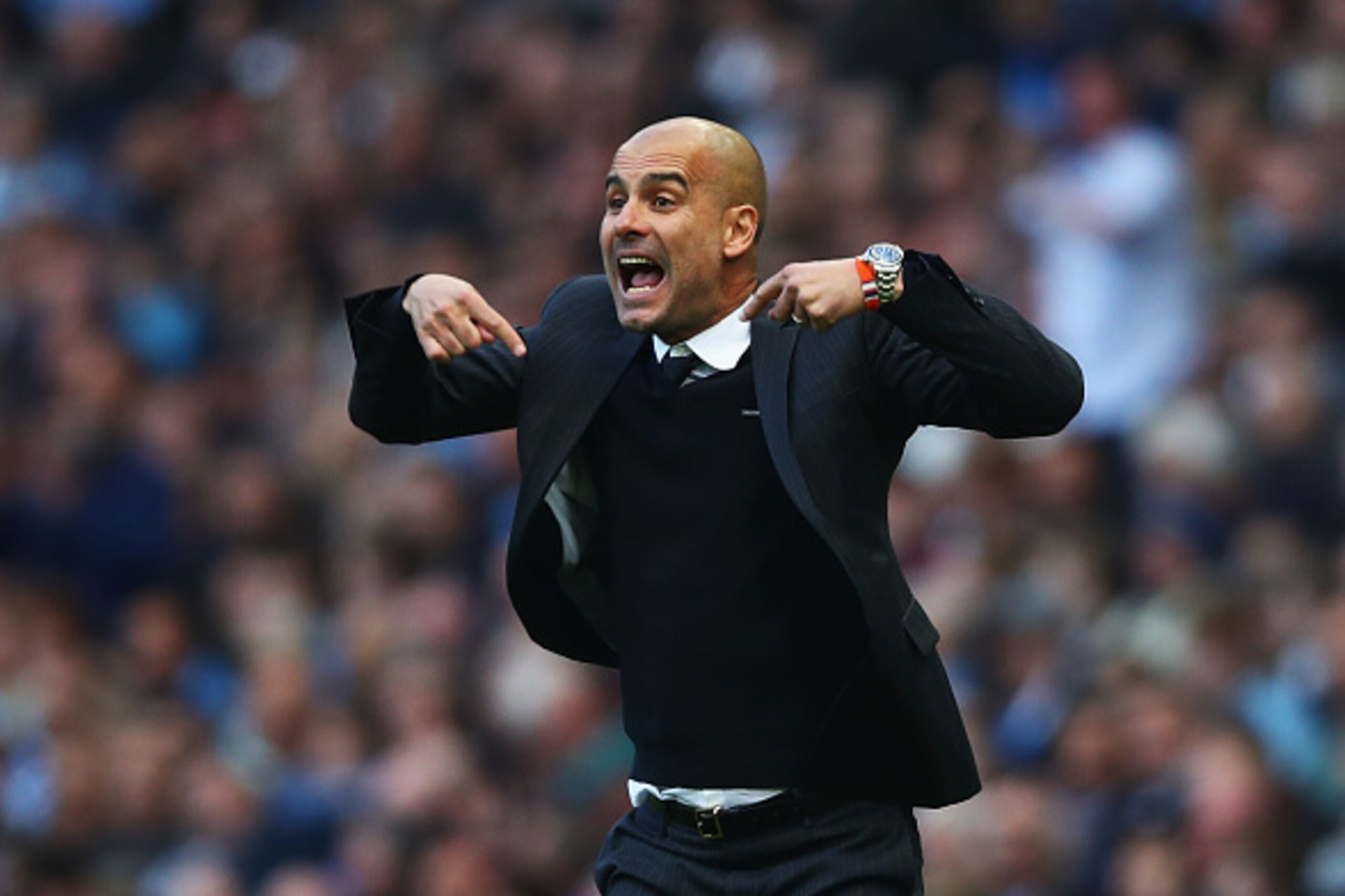 MANCHESTER, ENGLAND - OCTOBER 15: Josep Guardiola, Manager of Manchester City reacts during the Premier League match between Manchester City and Everton at Etihad Stadium on October 15, 2016 in Manchester, England.  (Photo by Clive Brunskill/Getty Images)
