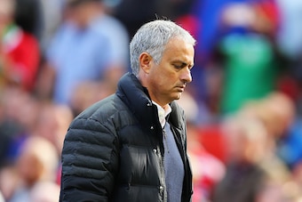 MANCHESTER, ENGLAND - OCTOBER 02: Jose Mourinho, Manager of Manchester United reacts to the scoreline at half time during the Premier League match between Manchester United and Stoke City at Old Trafford on October 2, 2016 in Manchester, England.  (Photo 
