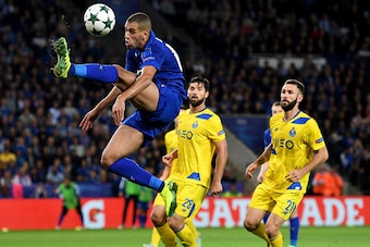 LEICESTER, ENGLAND - SEPTEMBER 27:  Islam Slimani of Leicester City controls the ball during the UEFA Champions League Group G match between Leicester City FC and FC Porto at The King Power Stadium on September 27, 2016 in Leicester, England.  (Photo by M