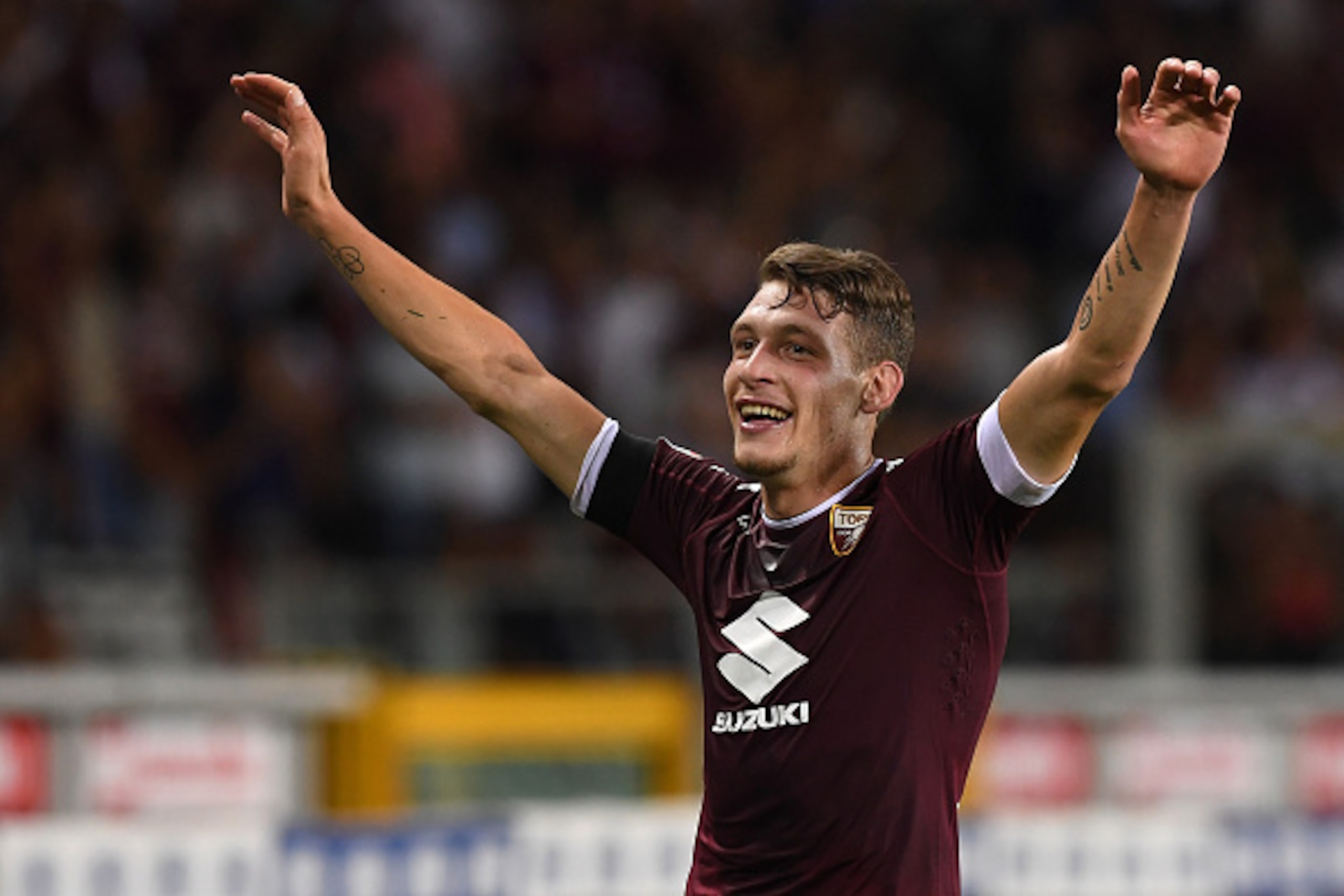 TURIN, ITALY - AUGUST 28:  Andrea Belotti of FC Torino celebrates his third goal during the Serie A match between FC Torino and Bologna FC at Stadio Olimpico di Torino on August 28, 2016 in Turin, Italy.  (Photo by Valerio Pennicino/Getty Images)