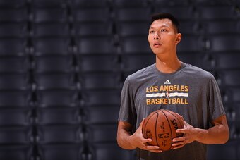 LOS ANGELES, CA - OCTOBER 7: Yi Jianlian #11 of the Los Angeles Lakers is seen before the game against the Denver Nuggets during a preseason game on October 7, 2016 at STAPLES Center in Los Angeles, California. NOTE TO USER: User expressly acknowledges an