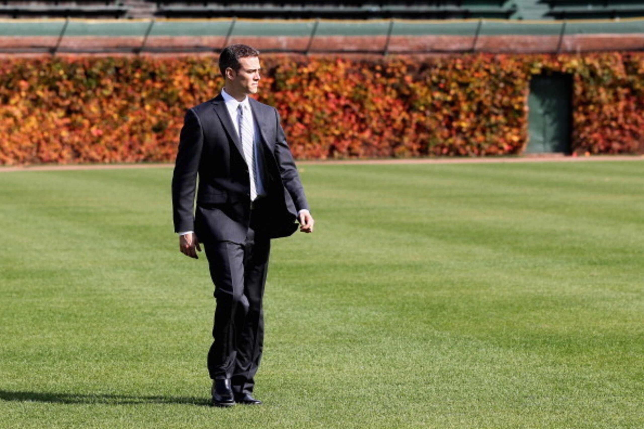 CHICAGO, IL - OCTOBER 25:  Theo Epstein, the new President of Baseball Operations for the Chicago Cubs, walks across the outfield following a press conference at Wrigley Field on October 25, 2011 in Chicago, Illinois.  (Photo by Jonathan Daniel/Getty Imag