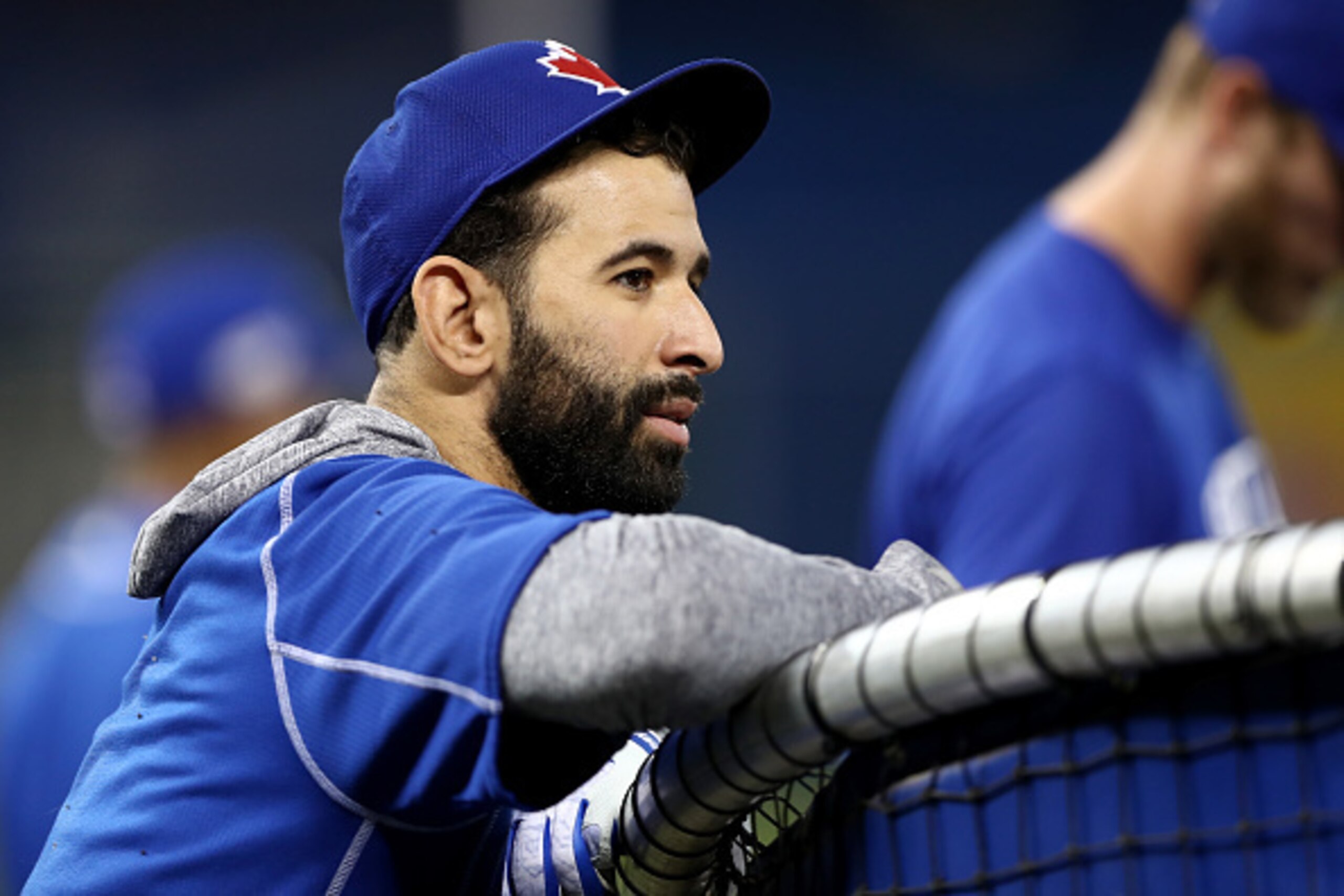 TORONTO, ON - OCTOBER 17:  Jose Bautista #19 of the Toronto Blue Jays looks on during batting practice prior to game three of the American League Championship aagainst the Cleveland Indians Series at Rogers Centre on October 17, 2016 in Toronto, Canada.  