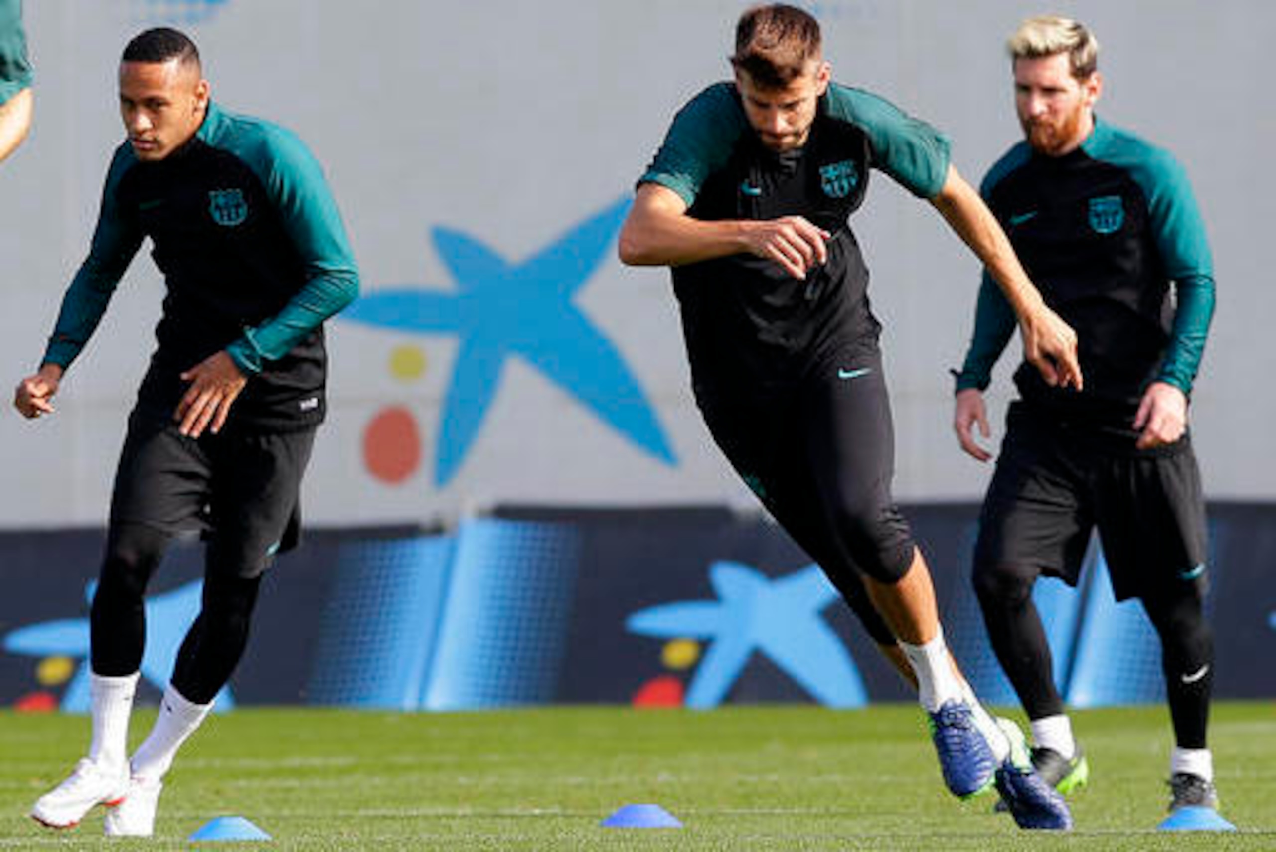 The star players like Neymar (left) contribute defensively.