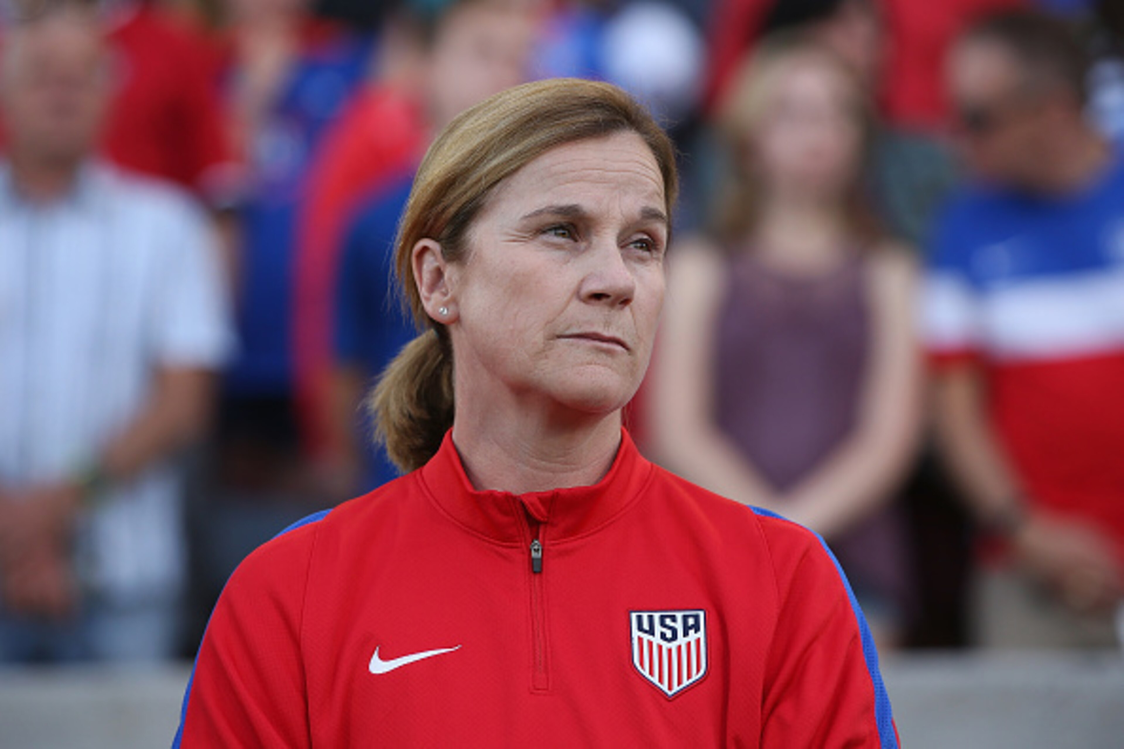 COMMERCE CITY, CO - JUNE 02:  Head coach Jill Ellis of United States of America prepares to lead her team against the Japan during an international friendly match at Dick's Sporting Goods Park on June 2, 2016 in Commerce City, Colorado. Japan and the Unit