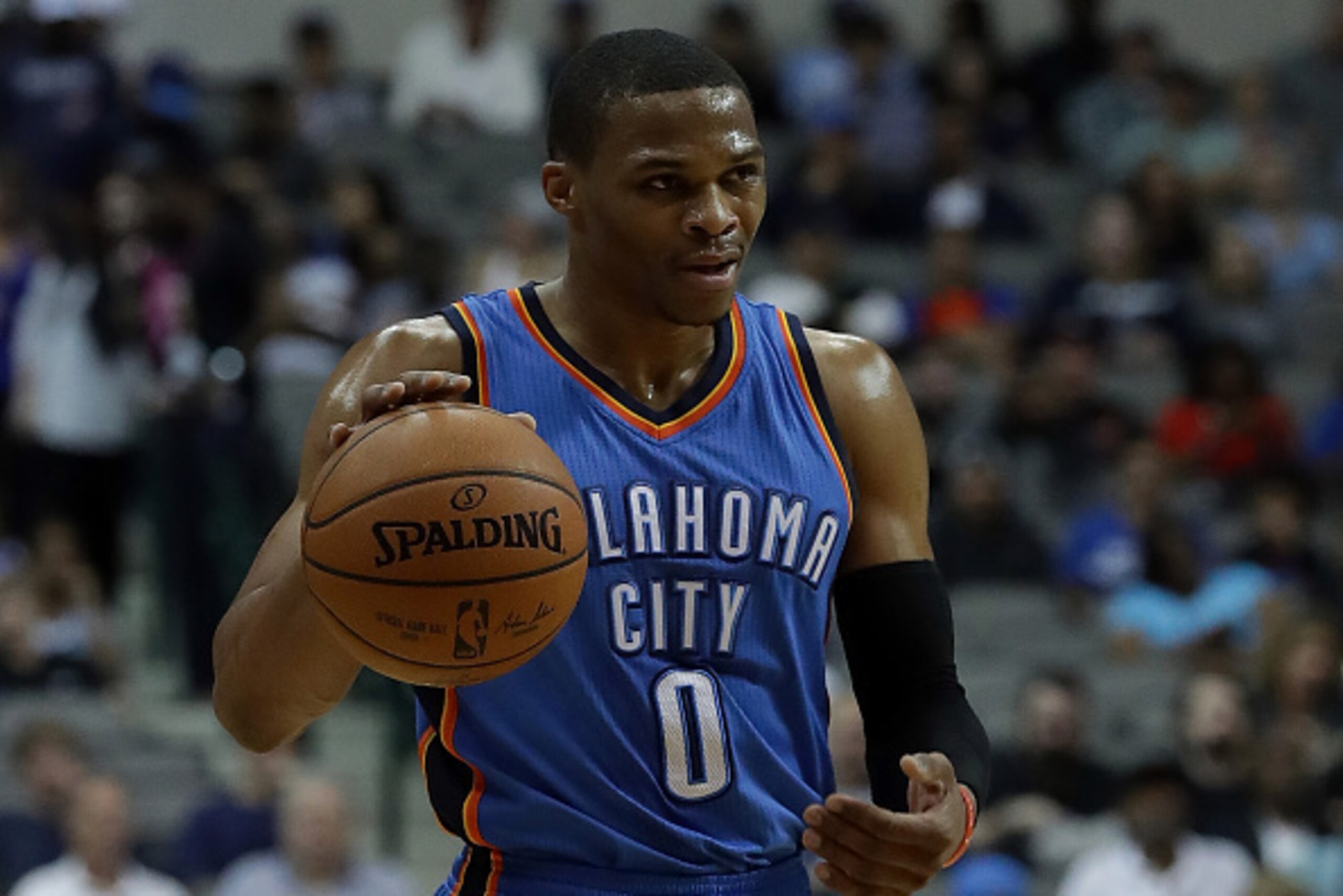 DALLAS, TX - OCTOBER 11: Russell Westbrook #0 of the Oklahoma City Thunder during a preseason game at American Airlines Center on October 11, 2016 in Dallas, Texas. (Photo by Ronald Martinez/Getty Images) DALLAS, TX - OCTOBER 11: Russell Westbrook #0 of the Oklahoma City Thunder during a preseason game at American Airlines Center on October 11, 2016 in Dallas, Texas. (Photo by Ronald Martinez/Getty Images)