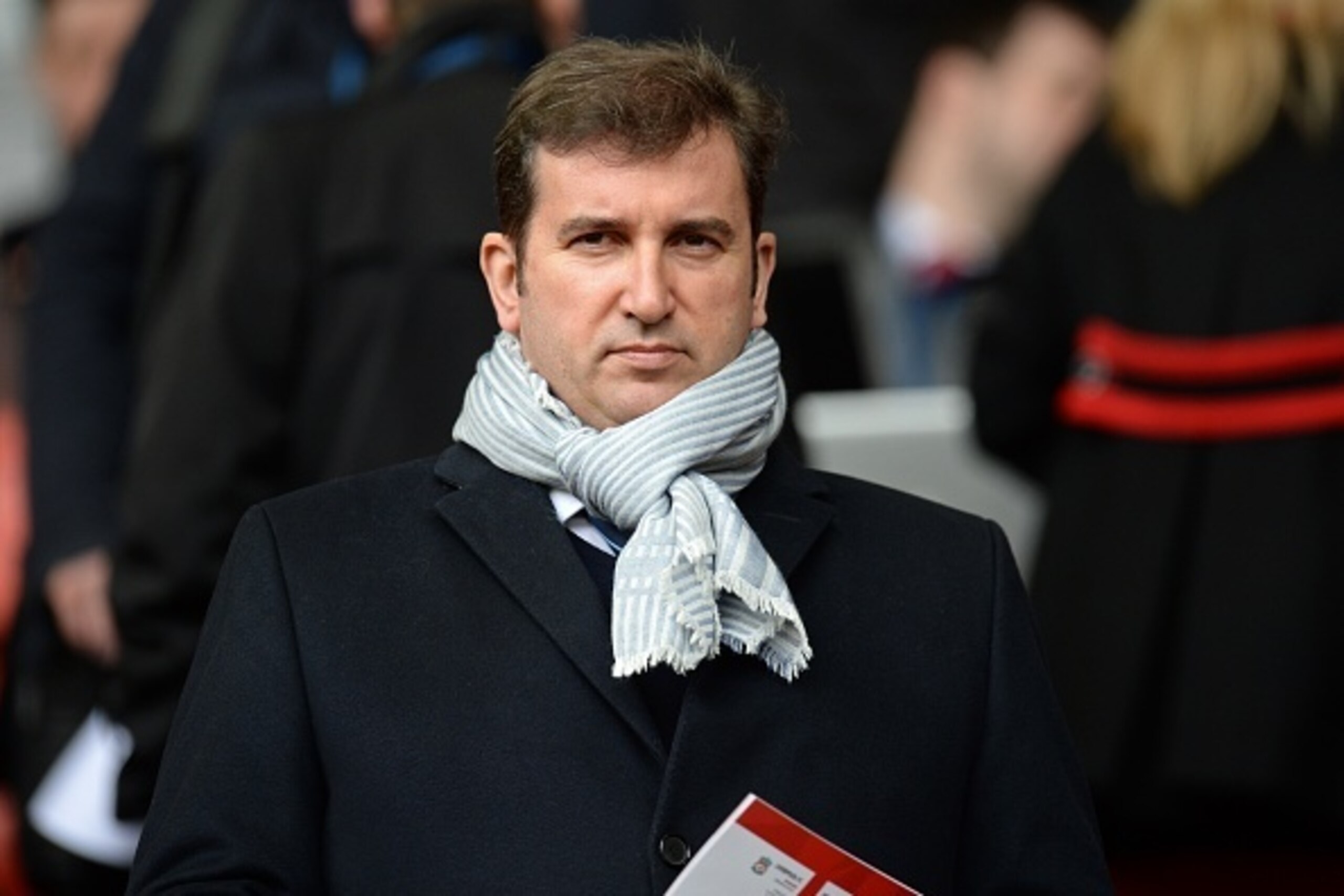 Manchester City's Spanish Chief Executive Officer Ferran Soriano arives to watch the English Premier League football match between Liverpool and Manchester City at Anfield stadium in Liverpool, north west England, on March 1, 2015. AFP PHOTO / OLI SCARFF
