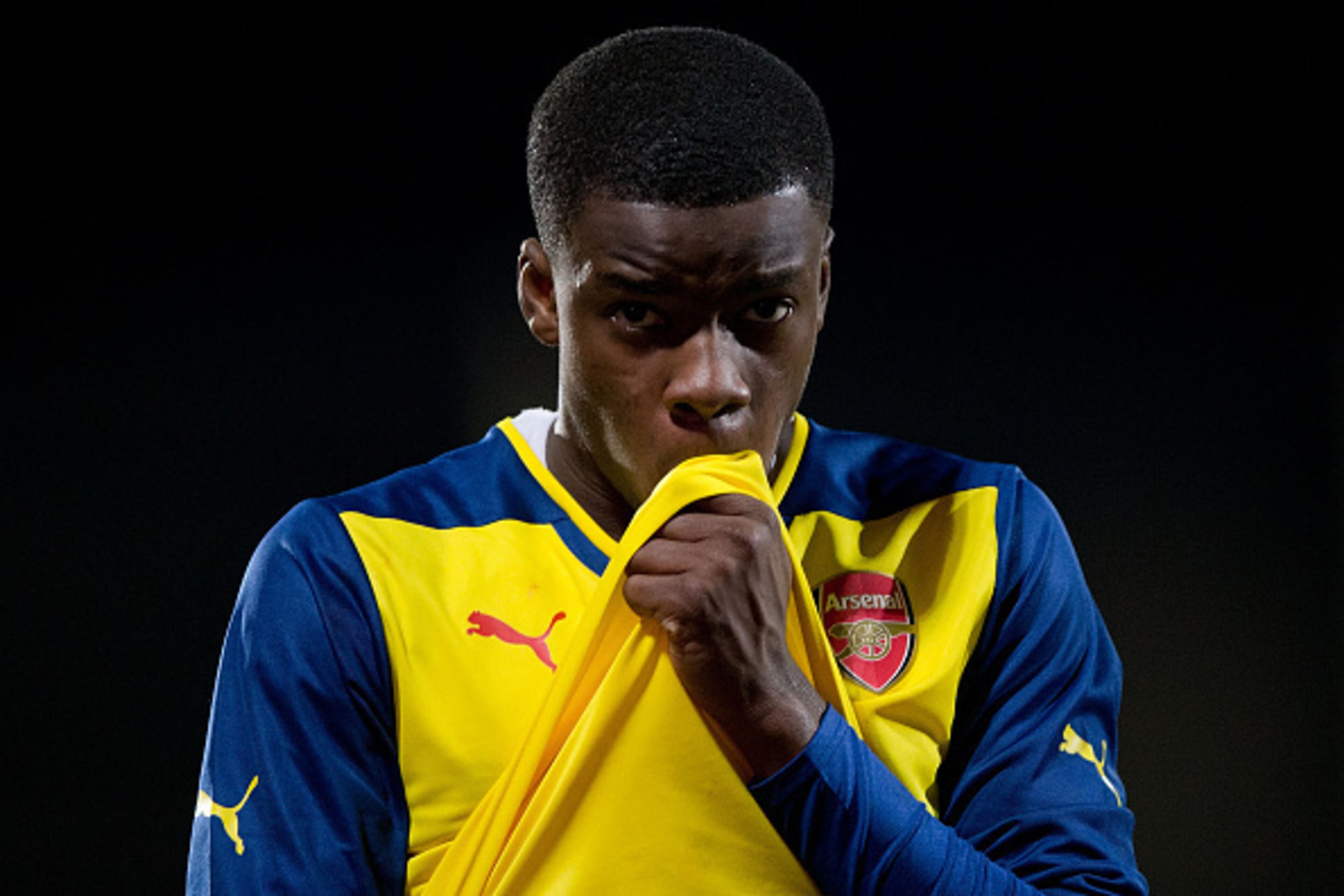 MAJADAHONDA, SPAIN - JANUARY 27: Stephy Mavididi of Arsenal looks on after losing the UEFA Youth League match between Atletico de Madrid and Arsenal at Atletico de Madrid Sport City on January 27, 2015 in Majadahonda, Spain. (Photo by Gonzalo Arroyo Mor MAJADAHONDA, SPAIN - JANUARY 27: Stephy Mavididi of Arsenal looks on after losing the UEFA Youth League match between Atletico de Madrid and Arsenal at Atletico de Madrid Sport City on January 27, 2015 in Majadahonda, Spain. (Photo by Gonzalo Arroyo Mor