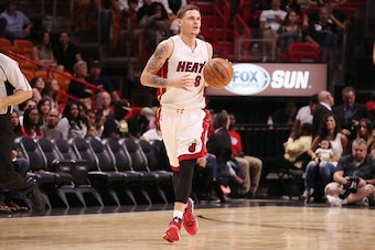 MIAMI, FL -OCTOBER 18: Tyler Johnson #8 of the Miami Heat handles the ball against the Orlando Magic on October 18, 2016 at American Airlines Arena in Miami, Florida. NOTE TO USER: User expressly acknowledges and agrees that, by downloading and or using t