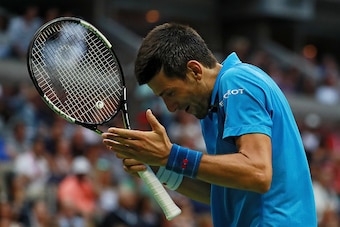 NEW YORK, NY - SEPTEMBER 11:  Novak Djokovic of Serbia reacts against Stan Wawrinka of Switzerland during their Men's Singles Final Match on Day Fourteen of the 2016 US Open at the USTA Billie Jean King National Tennis Center on September 11, 2016 in the 