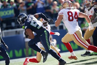 SEATTLE, WA - SEPTEMBER 25: Bobby Wagner #54 of the Seattle Seahawks intercepts a pass during the game against the San Francisco 49ers at CenturyLink Field on September 25, 2016 in Seattle, Washington. The Seahawks defeated the 49ers 38-18. (Photo by Mich