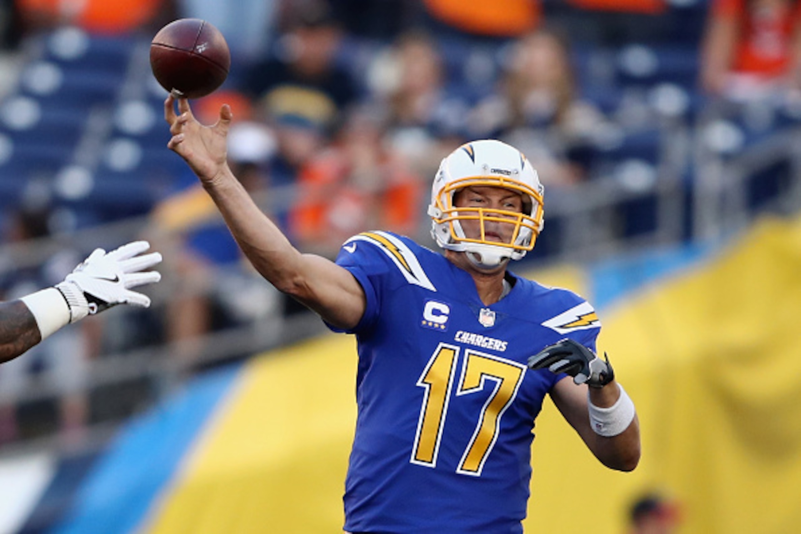 SAN DIEGO, CA - OCTOBER 13: Quarterback Philip Rivers #17 of the San Diego Chargers passes the ball during the first half of a game against the Denver Broncos at Qualcomm Stadium on October 13, 2016 in San Diego, California. (Photo by Sean M. Haffey/Gett SAN DIEGO, CA - OCTOBER 13: Quarterback Philip Rivers #17 of the San Diego Chargers passes the ball during the first half of a game against the Denver Broncos at Qualcomm Stadium on October 13, 2016 in San Diego, California. (Photo by Sean M. Haffey/Gett