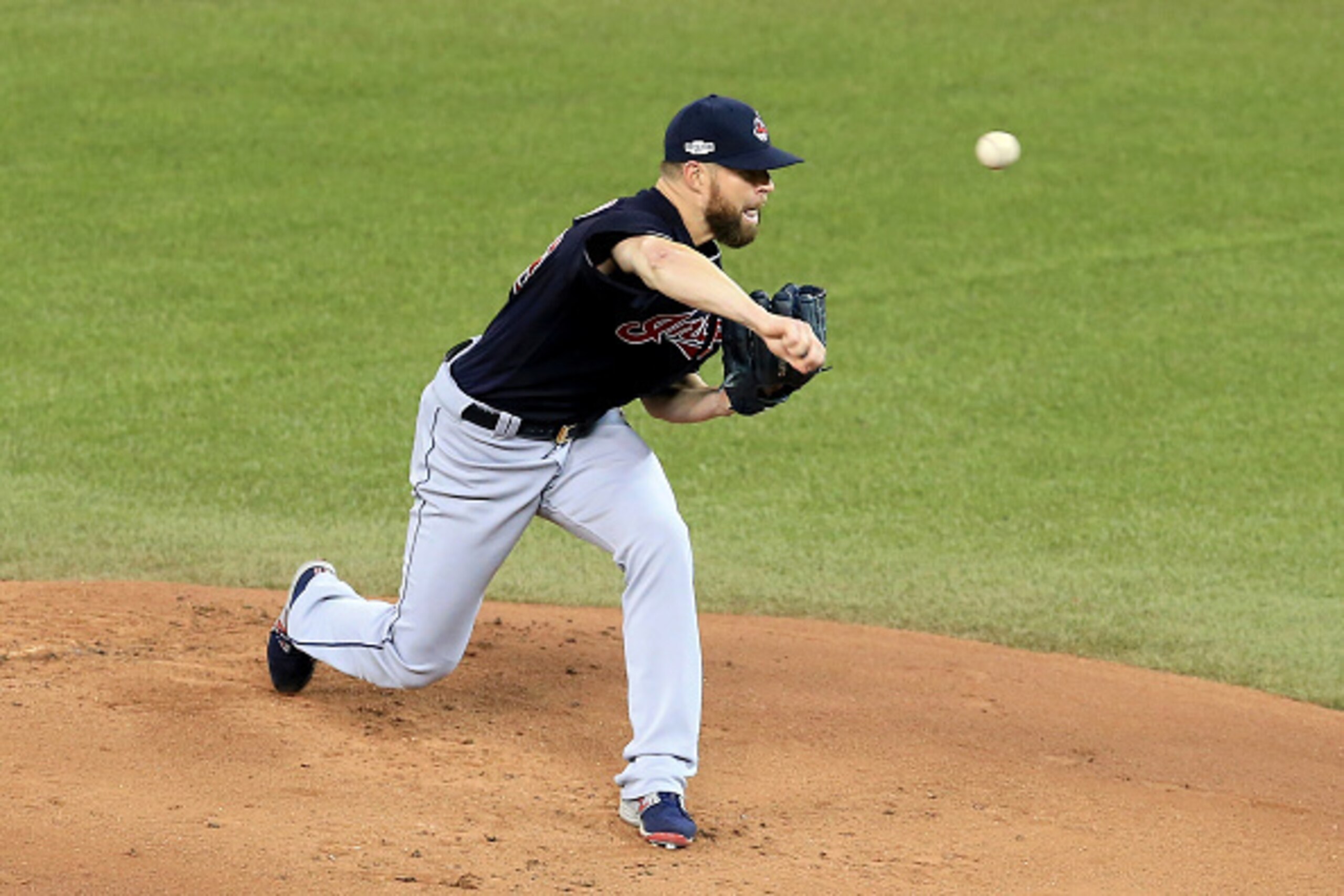 TORONTO, ON - OCTOBER 18:  Corey Kluber #28 of the Cleveland Indians throws a pitch in the first inning against the Toronto Blue Jays during game four of the American League Championship Series at Rogers Centre on October 18, 2016 in Toronto, Canada.  (Ph