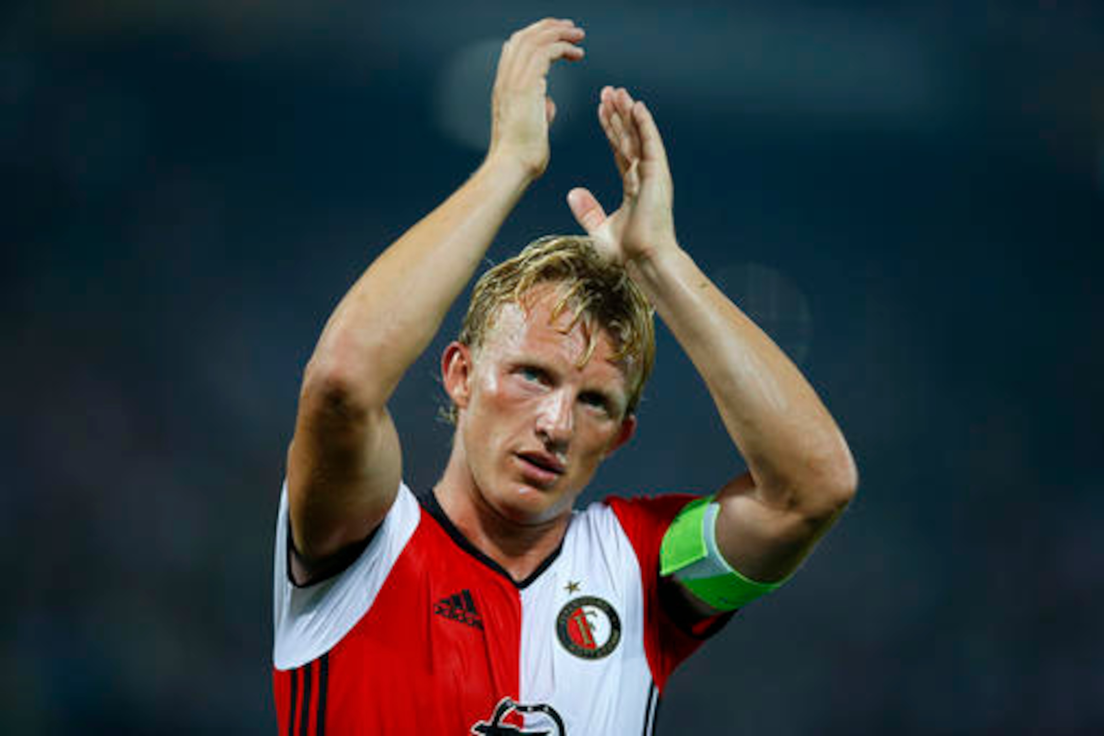 Dirk Kuyt celebrates his side's win over United.