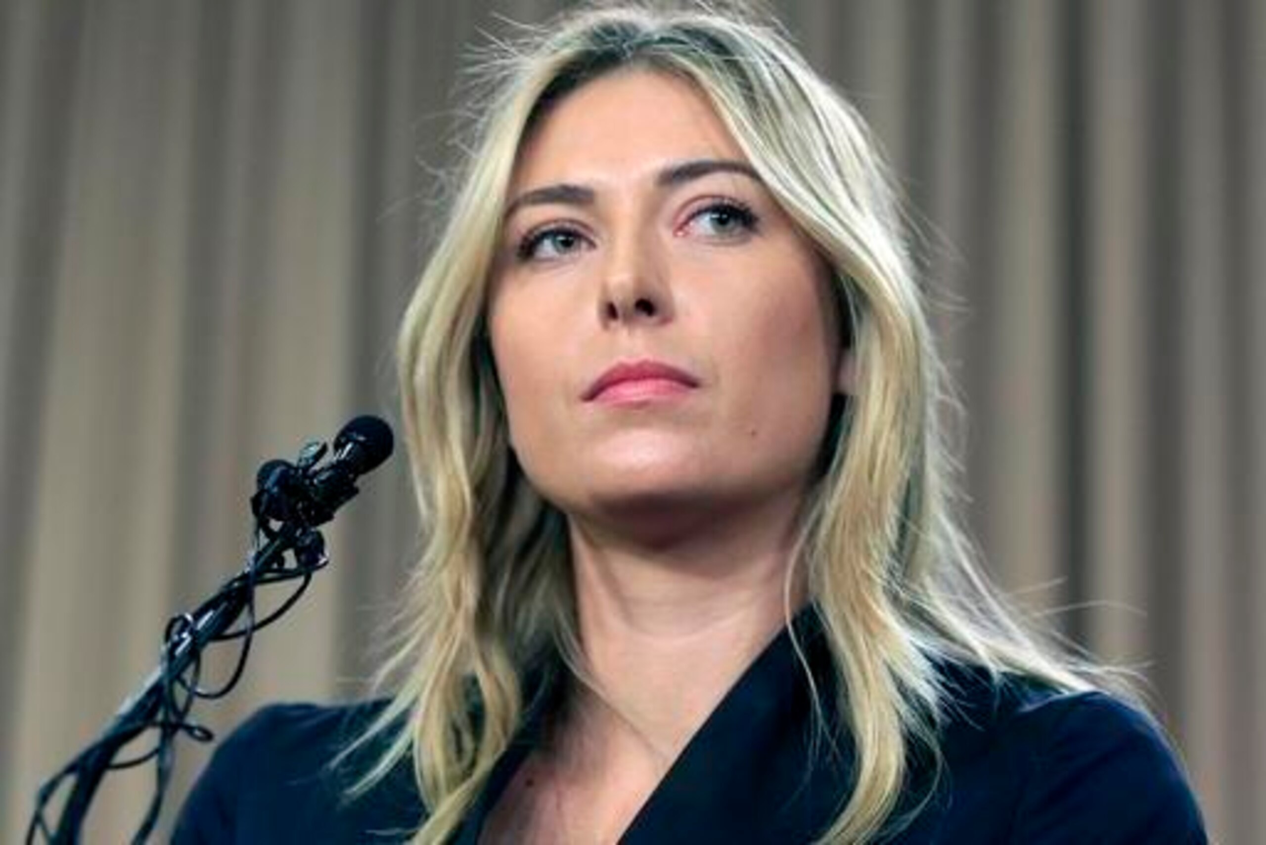 Maria Sharapova during a press conference to announce she tested positive for a banned substance.