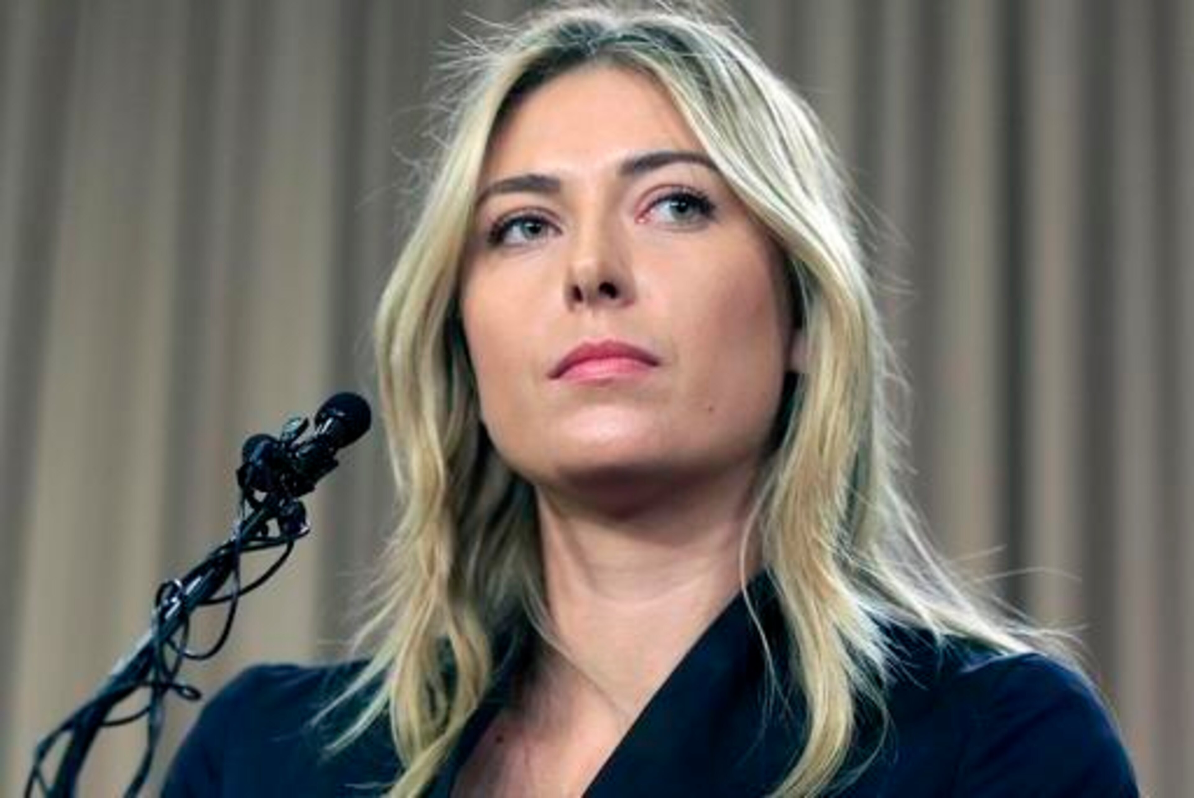 Maria Sharapova during a press conference to announce she tested positive for a banned substance.