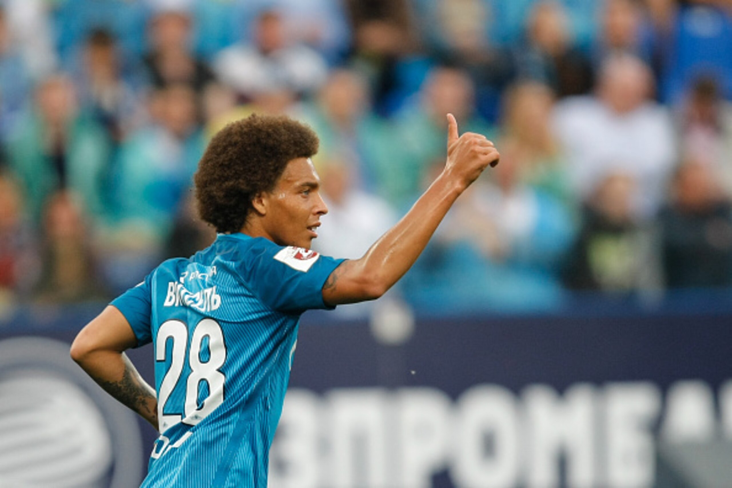 ST. PETERSBURG, RUSSIA - JULY 30: Axel Witsel of FC Zenit St. Petersburg gestures during the Russian Football League match between FC Zenit St. Petersburg and FC Lokomotiv Moscow at Petrovsky stadium on July 30, 2016 in St. Peterburg, Russia. (Photo by Ep