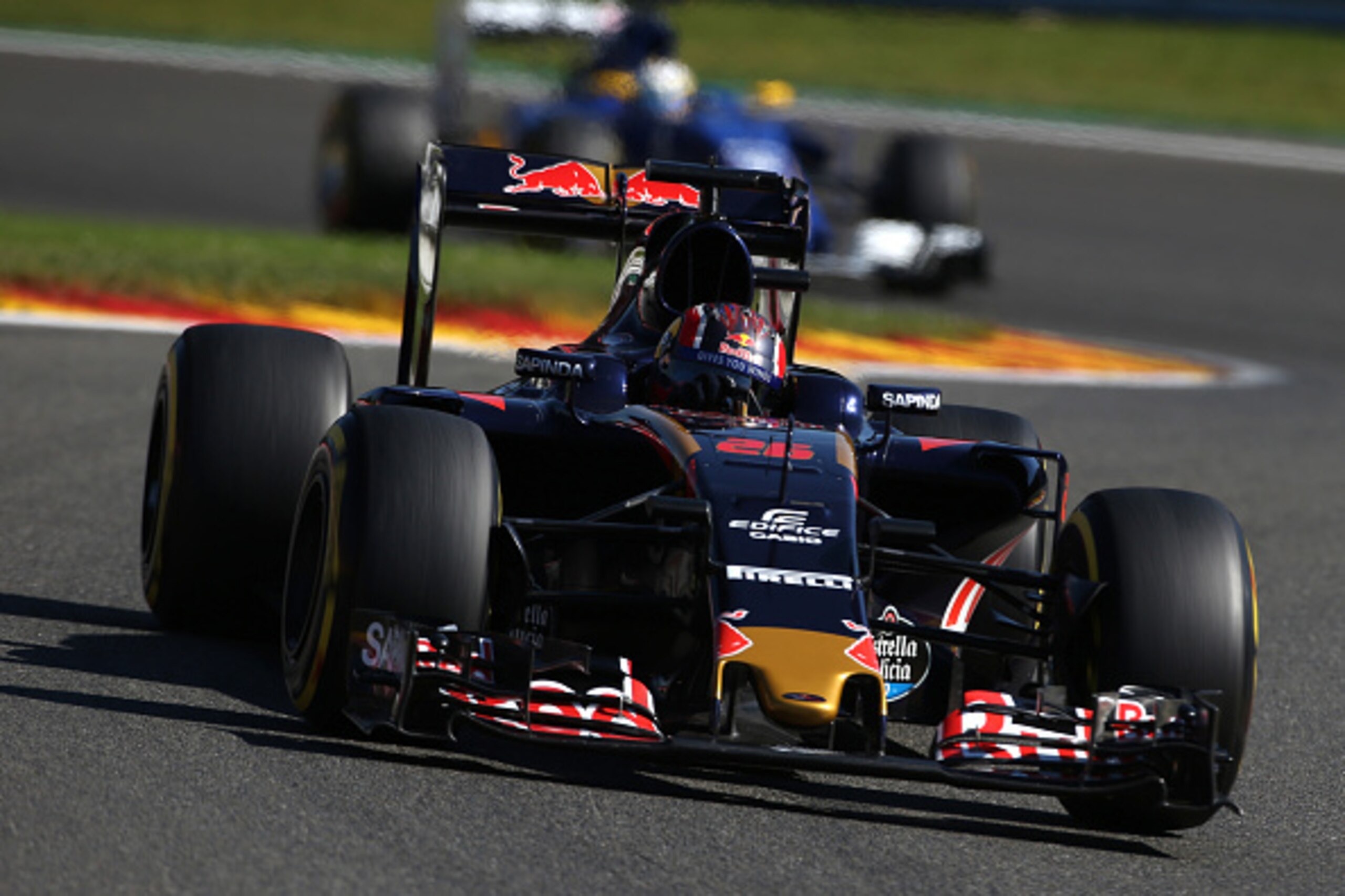 SPA, BELGIUM - AUGUST 26: Daniil Kvyat of Russia driving the (26) Scuderia Toro Rosso STR11 Ferrari 060/5 turbo on track during practice for the Formula One Grand Prix of Belgium at Circuit de Spa-Francorchamps on August 26, 2016 in Spa, Belgium.  (Photo 