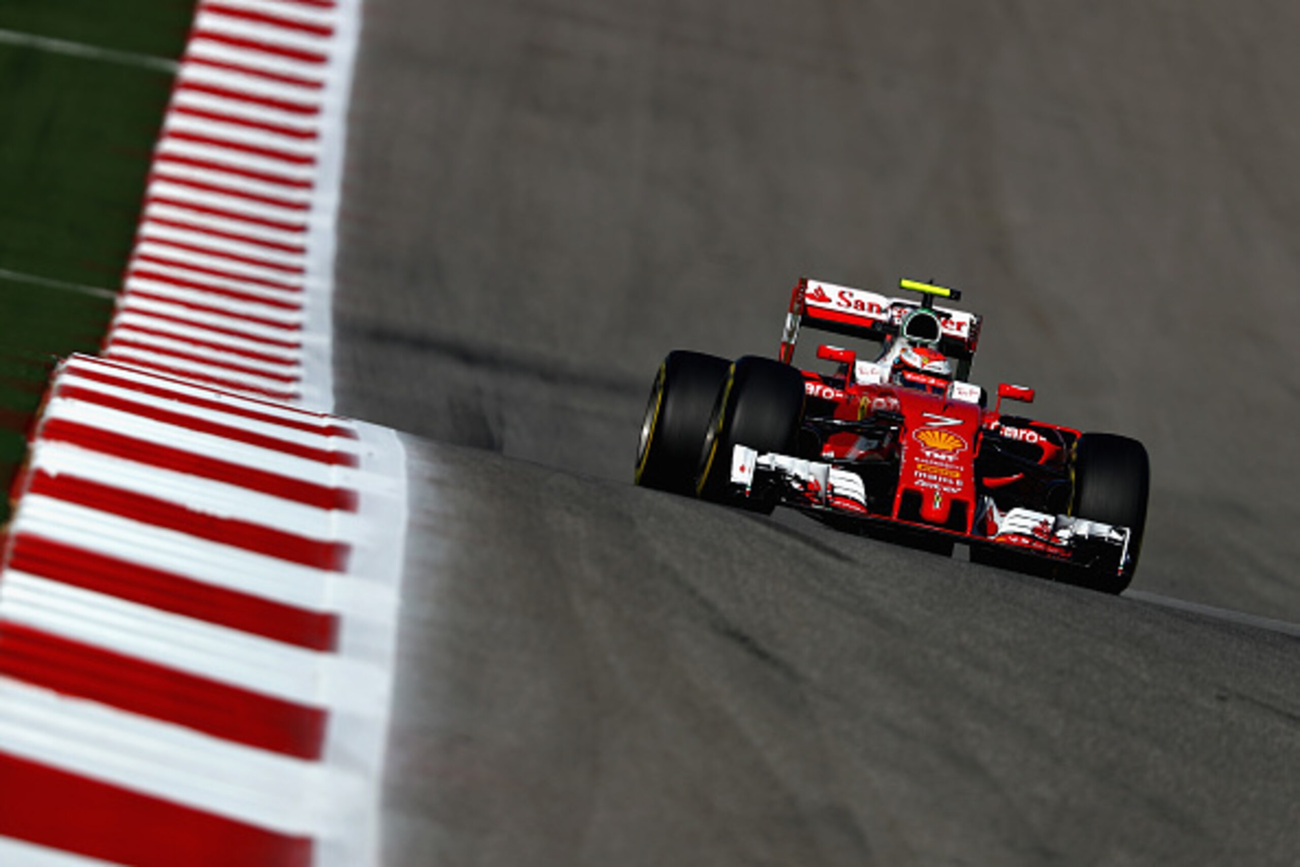 AUSTIN, TX - OCTOBER 21: Kimi Raikkonen of Finland driving the (7) Scuderia Ferrari SF16-H Ferrari 059/5 turbo (Shell GP) on track during practice for the United States Formula One Grand Prix at Circuit of The Americas on October 21, 2016 in Austin, Unite