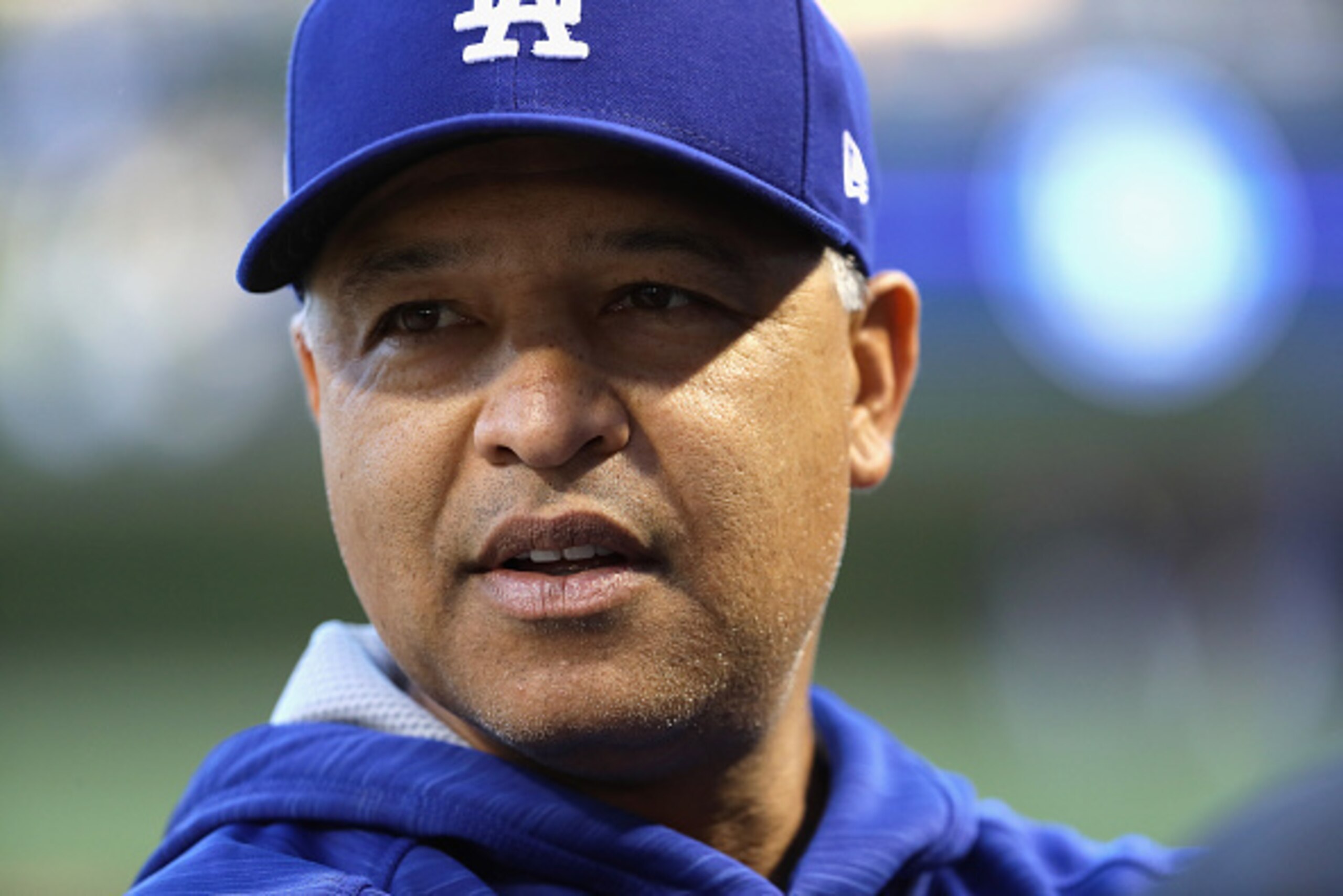 CHICAGO, IL - OCTOBER 22: Manager Dave Roberts of the Los Angeles Dodgers looks on prior to game six of the National League Championship Series against the Chicago Cubs at Wrigley Field on October 22, 2016 in Chicago, Illinois. (Photo by Jonathan Daniel CHICAGO, IL - OCTOBER 22: Manager Dave Roberts of the Los Angeles Dodgers looks on prior to game six of the National League Championship Series against the Chicago Cubs at Wrigley Field on October 22, 2016 in Chicago, Illinois. (Photo by Jonathan Daniel