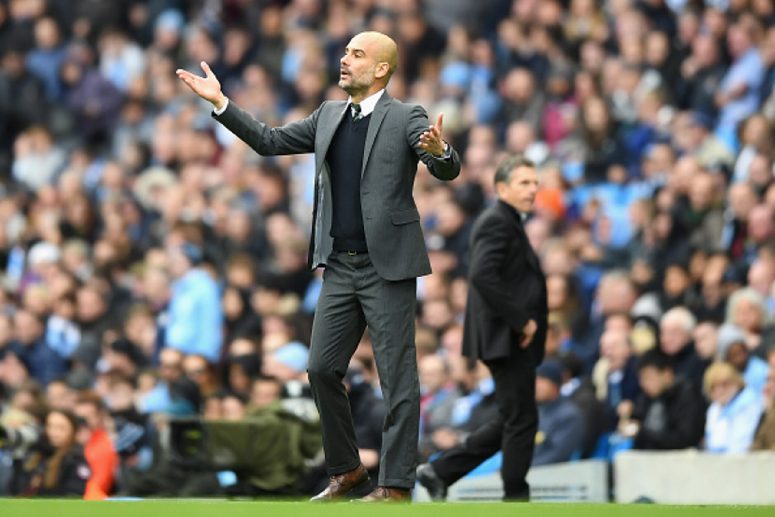 MANCHESTER, ENGLAND - OCTOBER 23:  Josep Guardiola, Manager of Manchester City looks on during the Premier League match between Manchester City and Southampton at Etihad Stadium on October 23, 2016 in Manchester, England.  (Photo by Michael Regan/Getty Im