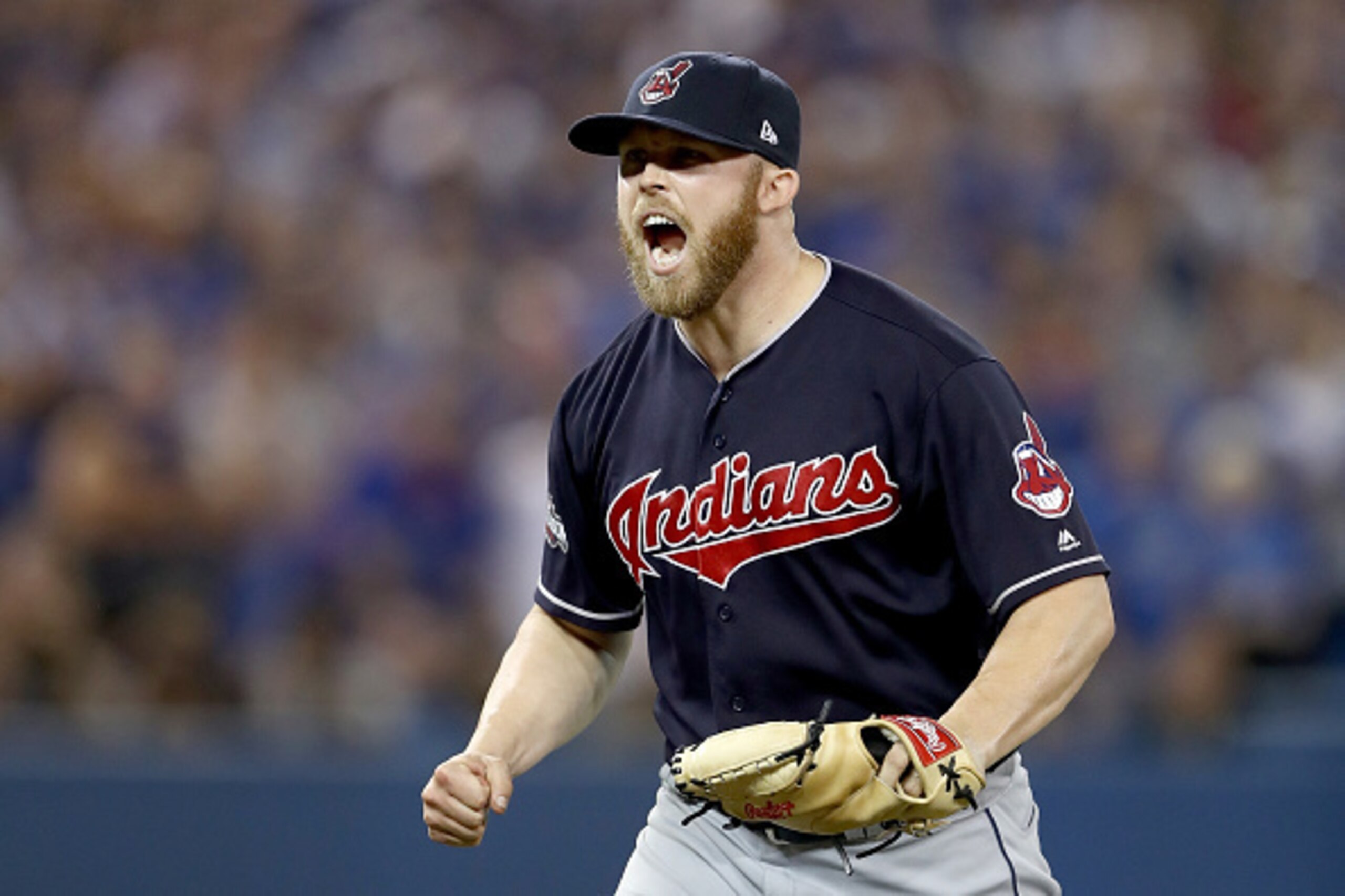 TORONTO, ON - OCTOBER 19:  Cody Allen #37 of the Cleveland Indians celebrates after defeating the Toronto Blue Jays with a score of 3 to 0 in game five of the American League Championship Series at Rogers Centre on October 19, 2016 in Toronto, Canada.  (P
