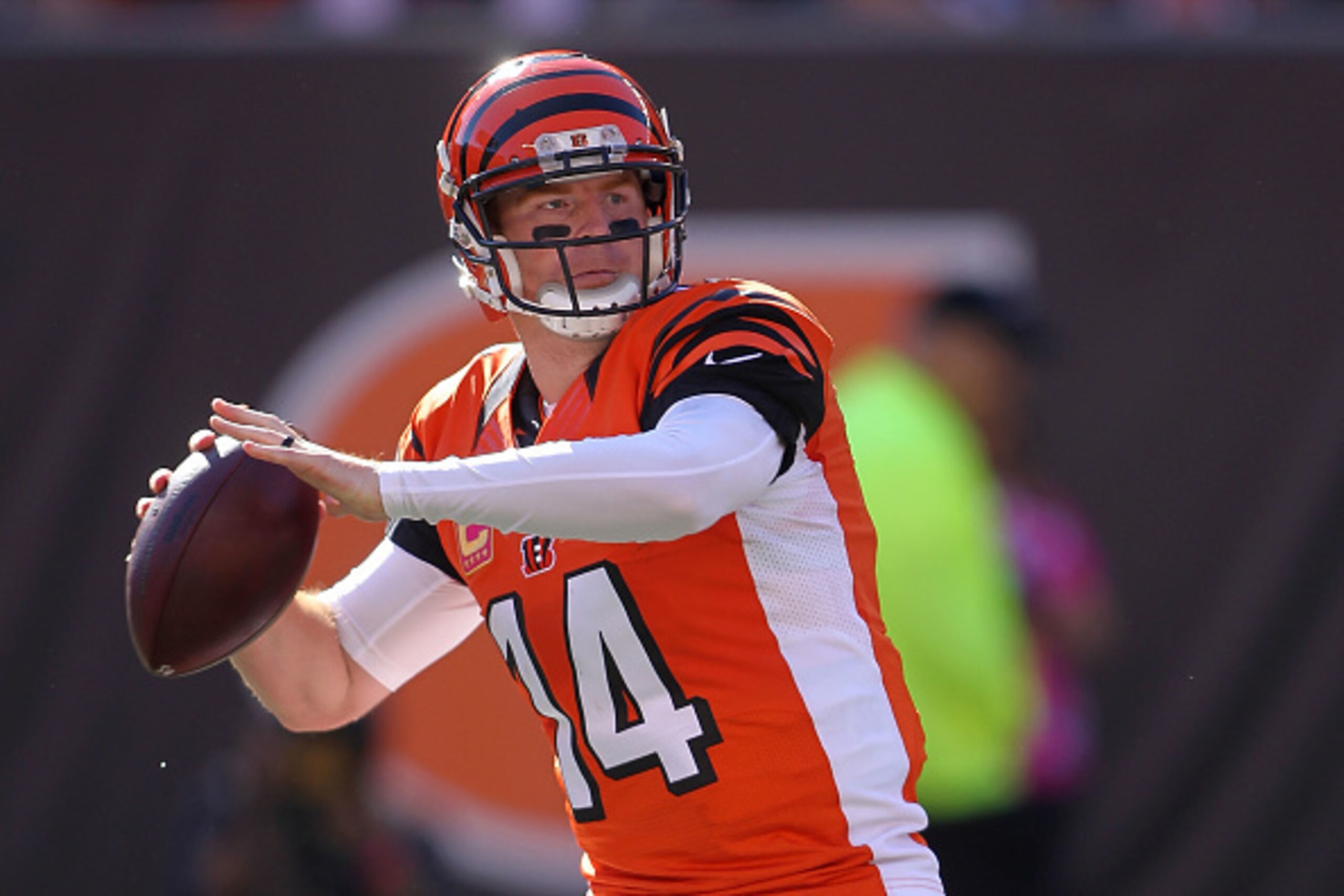 CINCINNATI, OH - OCTOBER 23: Andy Dalton #14 of the Cincinnati Bengals throws a pass during the third quarter of the game against the Cleveland Browns at Paul Brown Stadium on October 23, 2016 in Cincinnati, Ohio. (Photo by John Grieshop/Getty Images) CINCINNATI, OH - OCTOBER 23: Andy Dalton #14 of the Cincinnati Bengals throws a pass during the third quarter of the game against the Cleveland Browns at Paul Brown Stadium on October 23, 2016 in Cincinnati, Ohio. (Photo by John Grieshop/Getty Images)