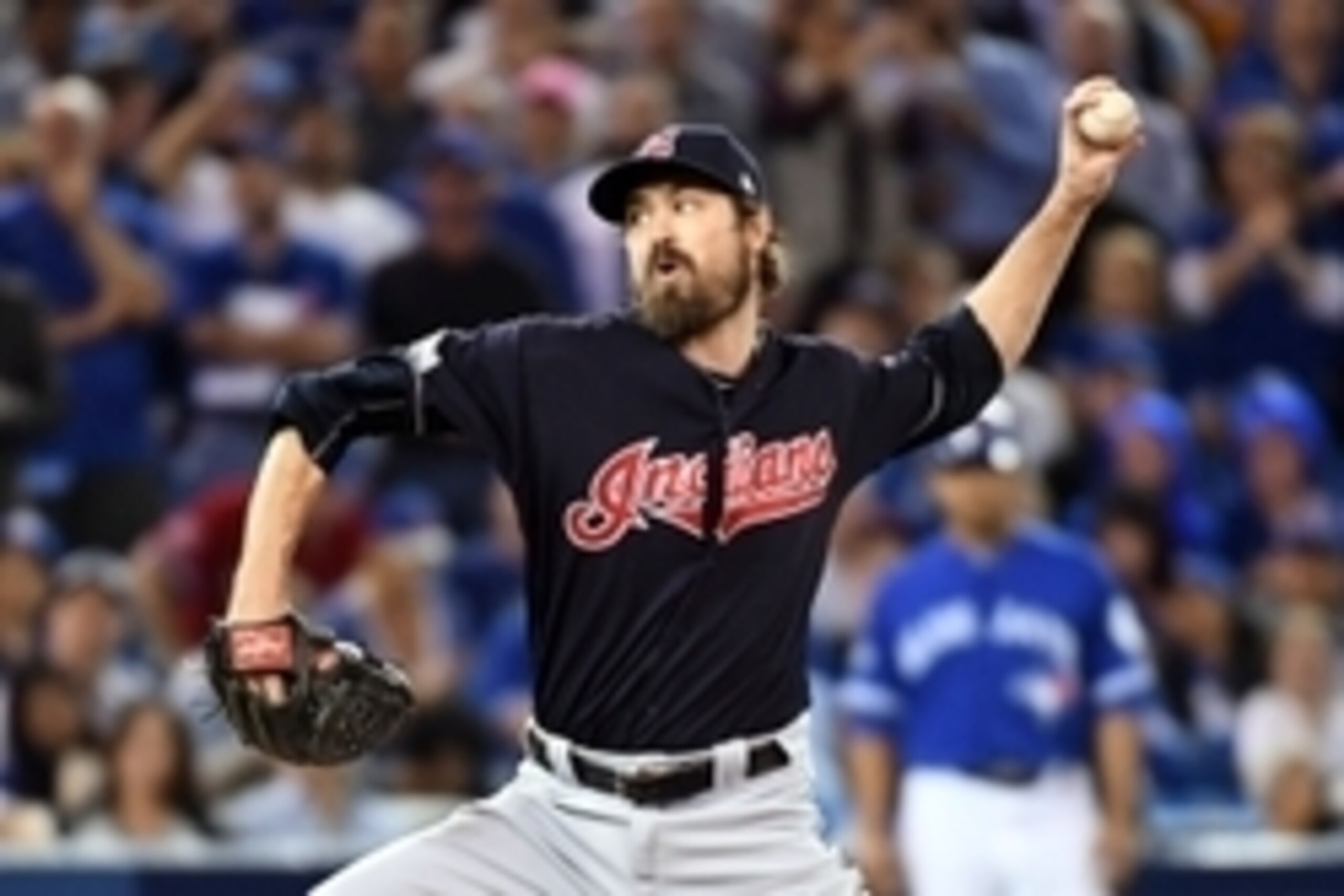 Oct 19, 2016; Toronto, Ontario, CAN; Cleveland Indians relief pitcher Andrew Miller (24) pitches during the seventh inning against the Toronto Blue Jays in game five of the 2016 ALCS playoff baseball series at Rogers Centre. Mandatory Credit: Nick Turchia Oct 19, 2016; Toronto, Ontario, CAN; Cleveland Indians relief pitcher Andrew Miller (24) pitches during the seventh inning against the Toronto Blue Jays in game five of the 2016 ALCS playoff baseball series at Rogers Centre. Mandatory Credit: Nick Turchia
